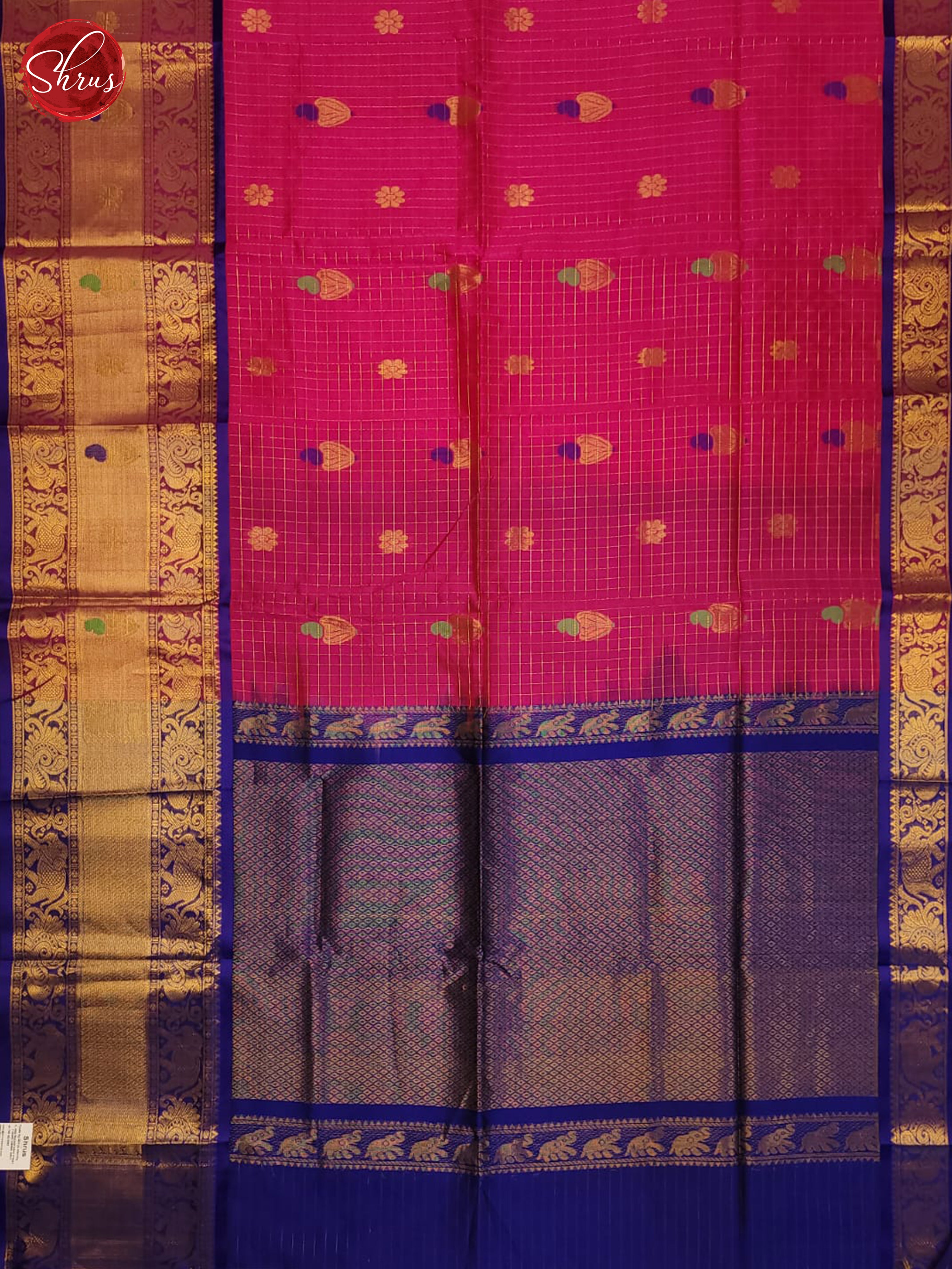 Pink & Blue - Silk Cotton Saree - Shop on ShrusEternity.com