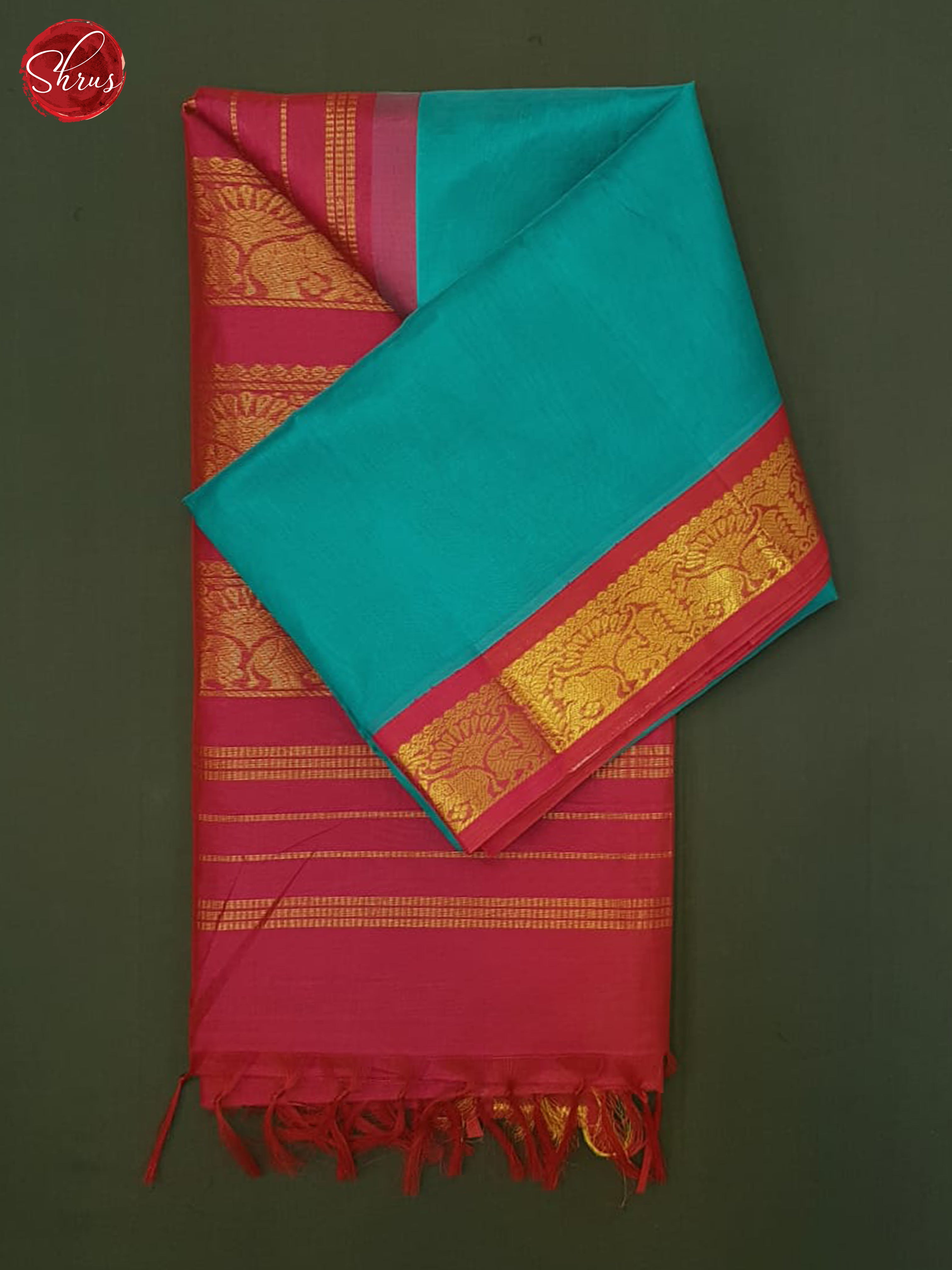 Blue & Pink - Silk Cotton Saree - Shop on ShrusEternity.com