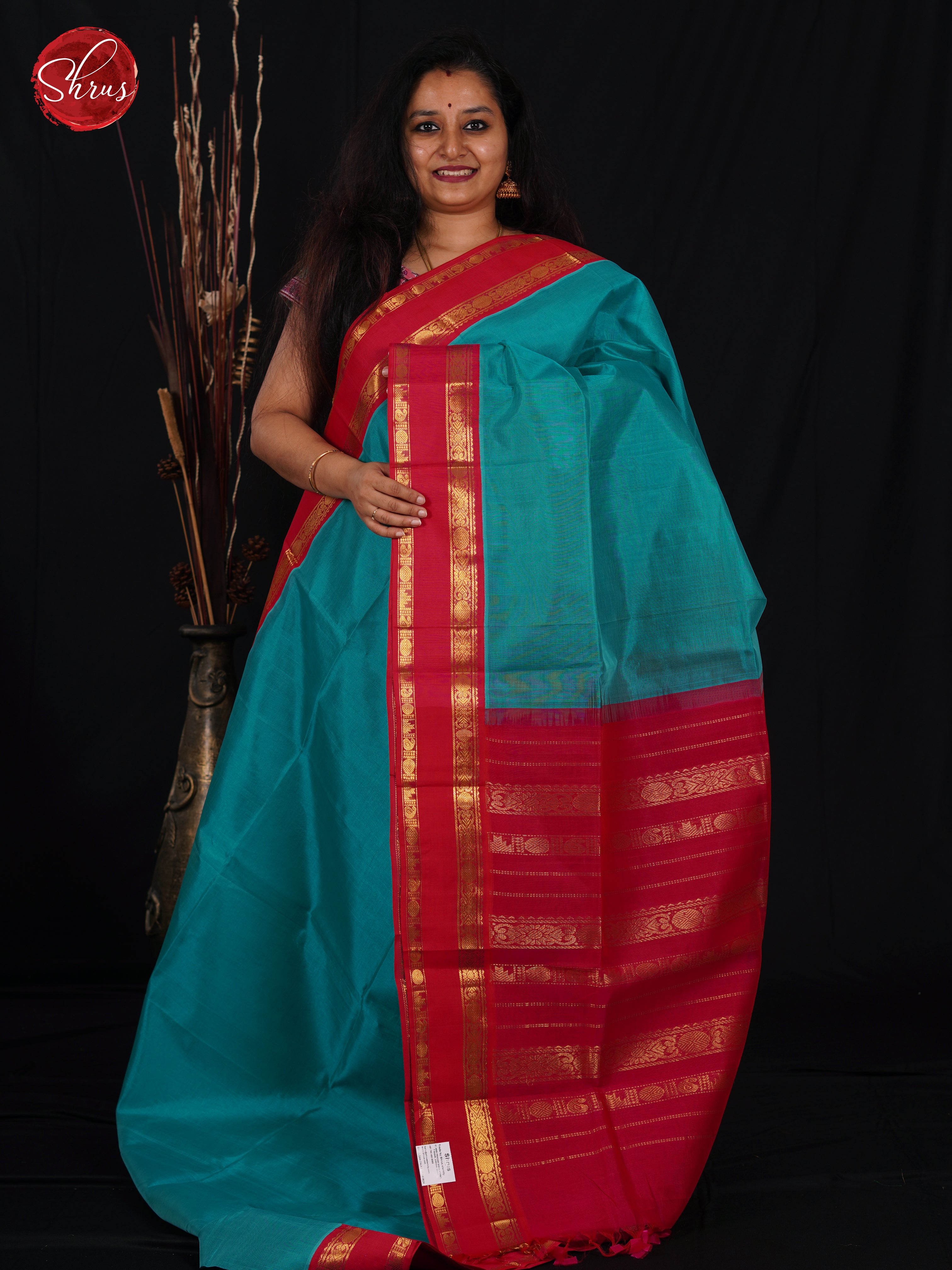Blue & Pink - Silk Cotton Saree - Shop on ShrusEternity.com