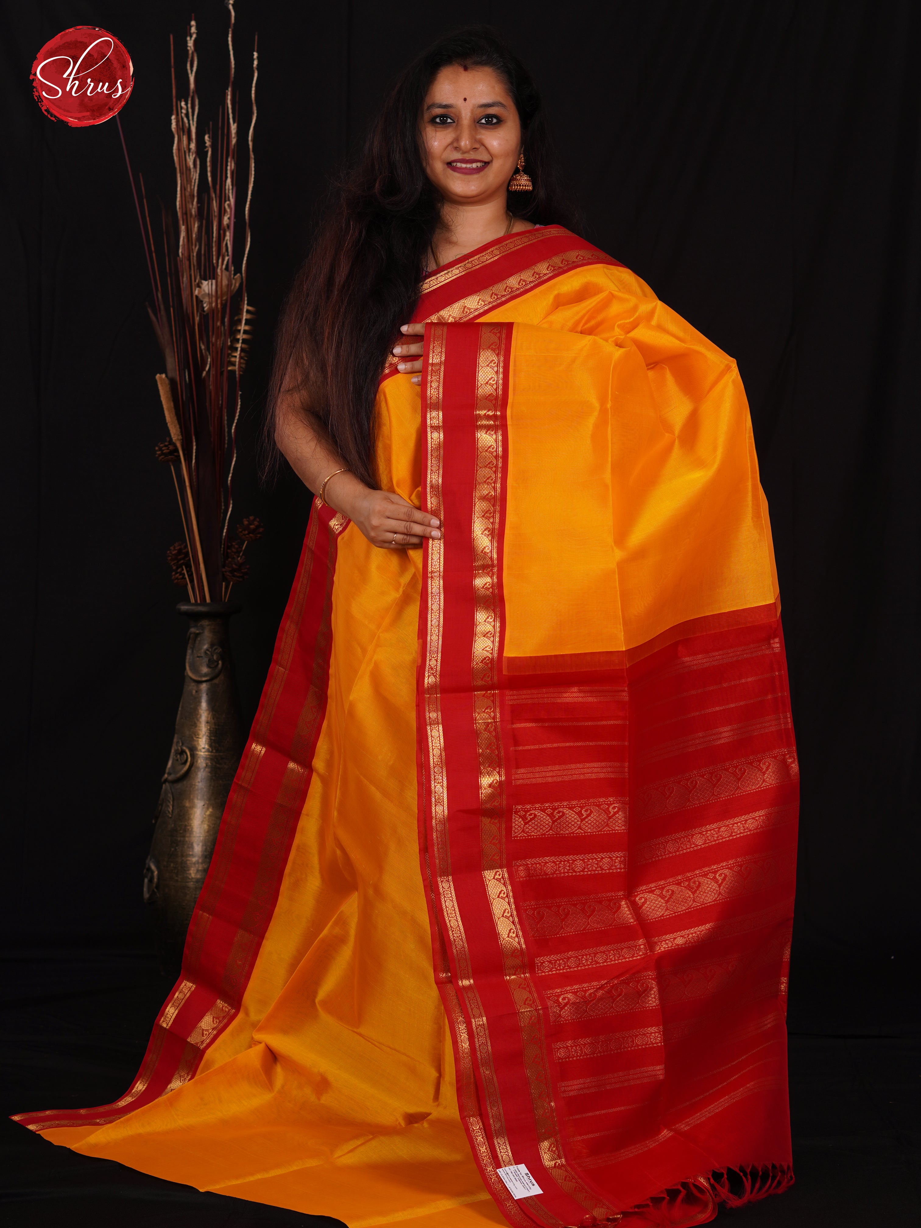 Yellow & Red - Silk Cotton Saree - Shop on ShrusEternity.com