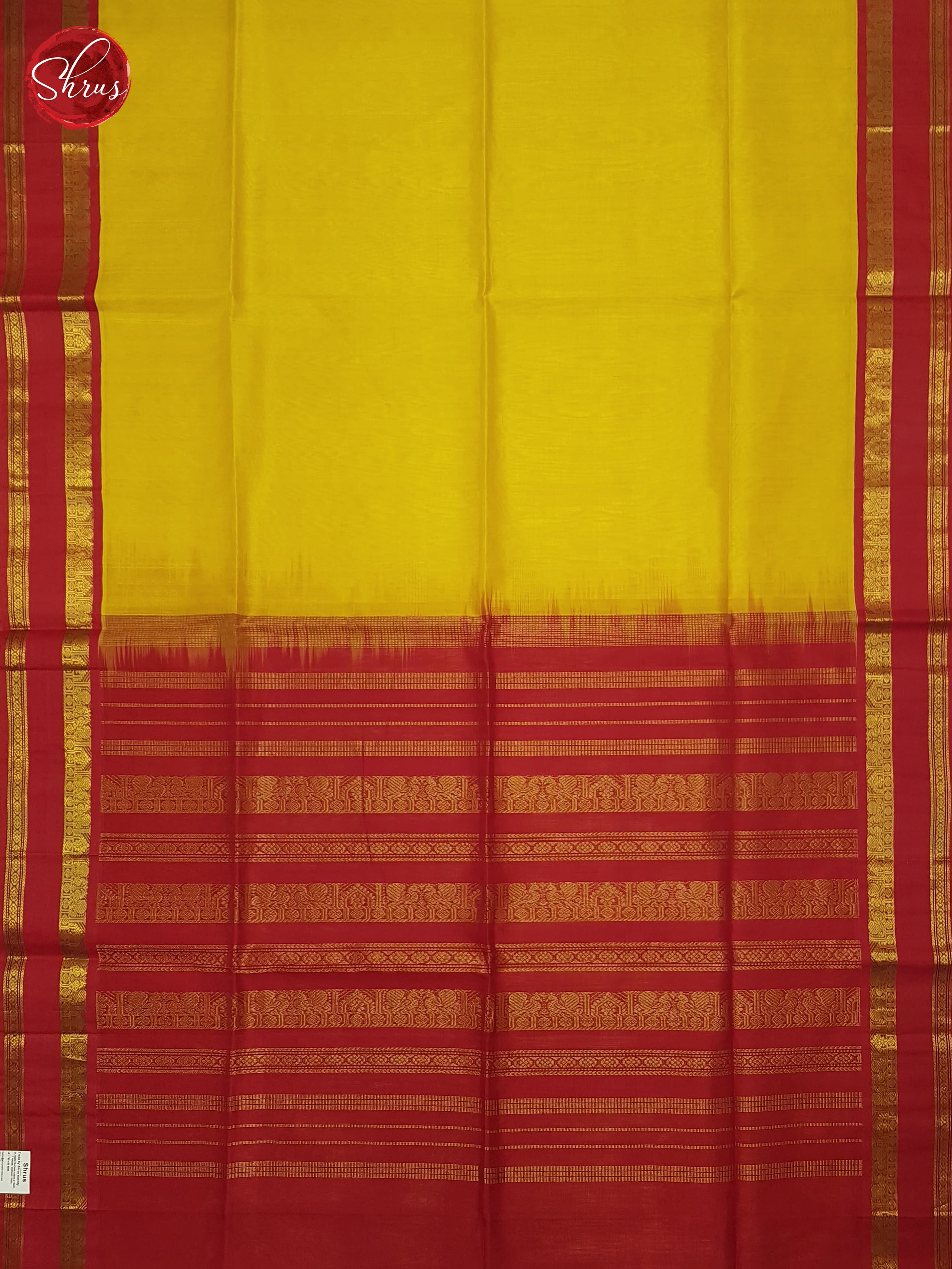Lime Yellow And Red-Silk Cotton Saree - Shop on ShrusEternity.com