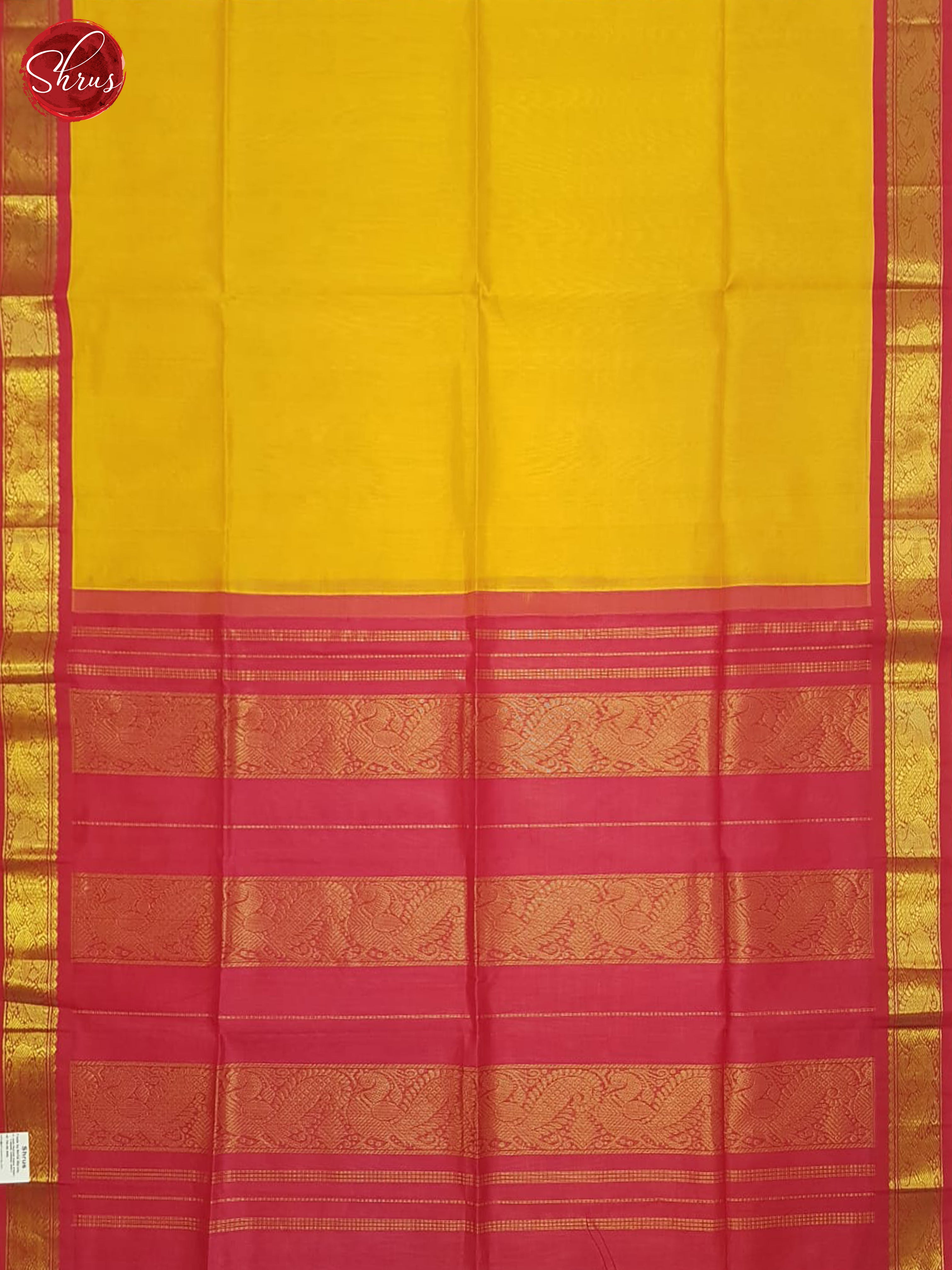 Yellow & Pink- Silk Cotton Saree - Shop on ShrusEternity.com