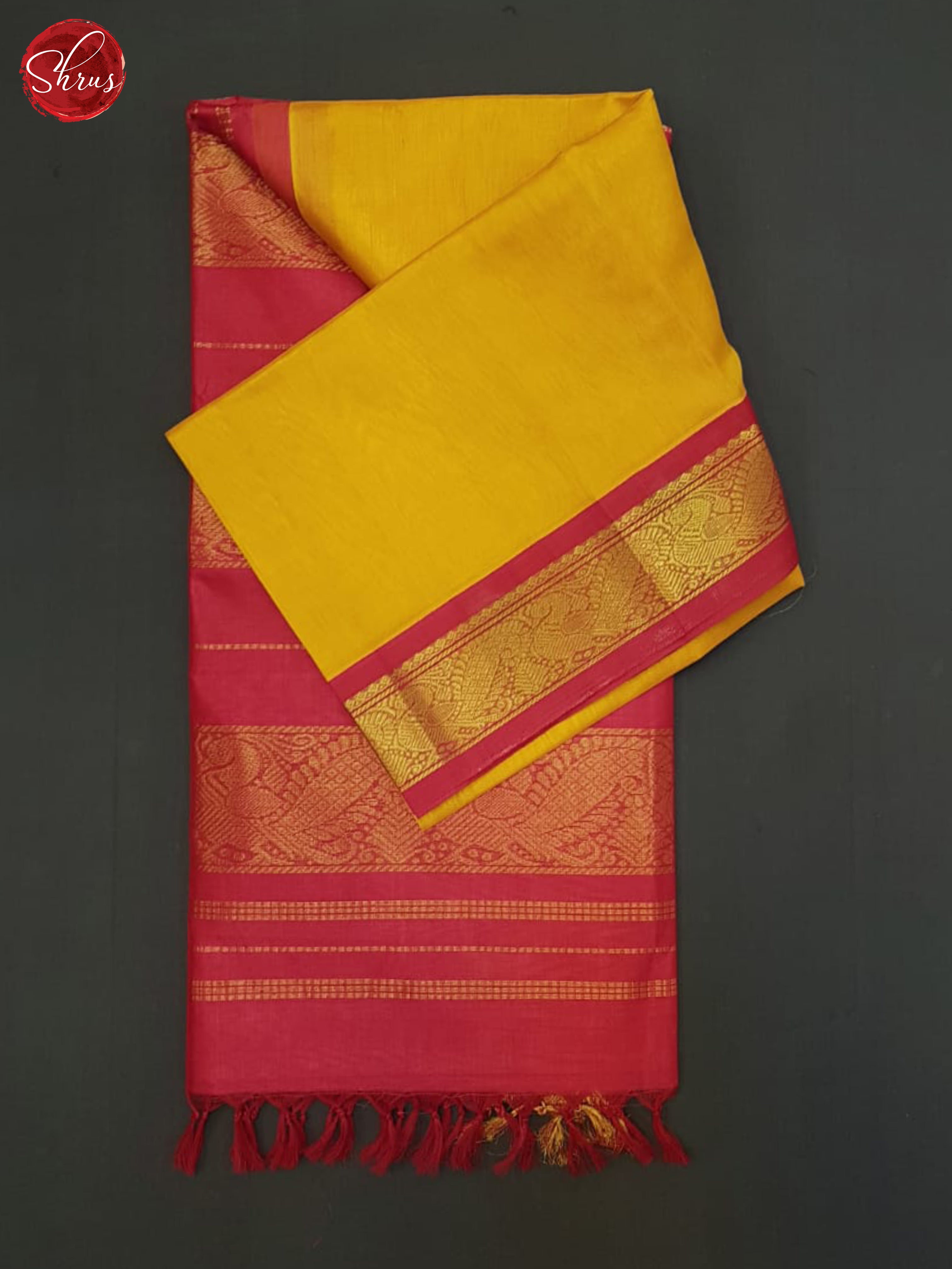 Yellow & Pink- Silk Cotton Saree - Shop on ShrusEternity.com