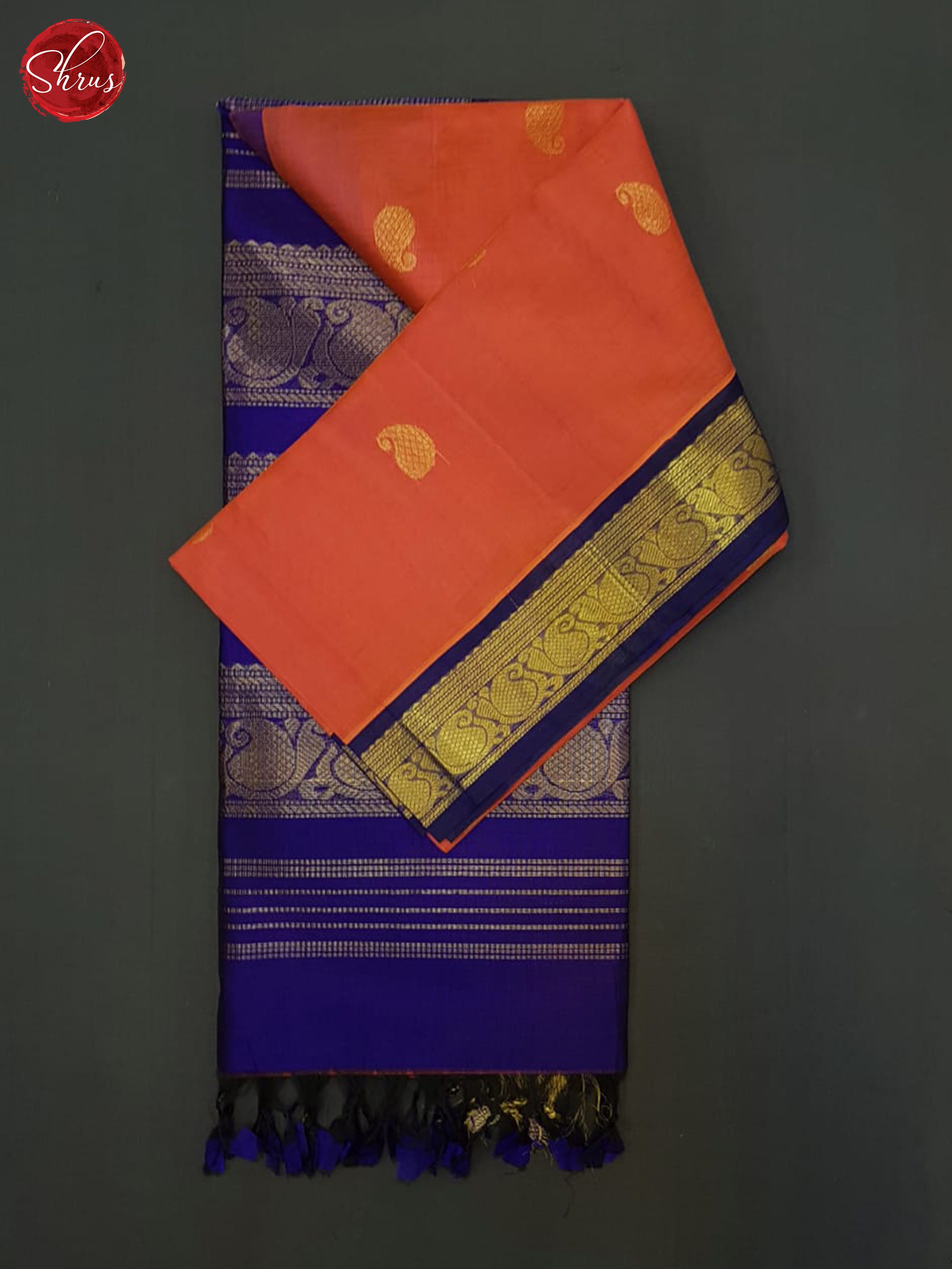 Orange & Blue - Silk Cotton Saree - Shop on ShrusEternity.com