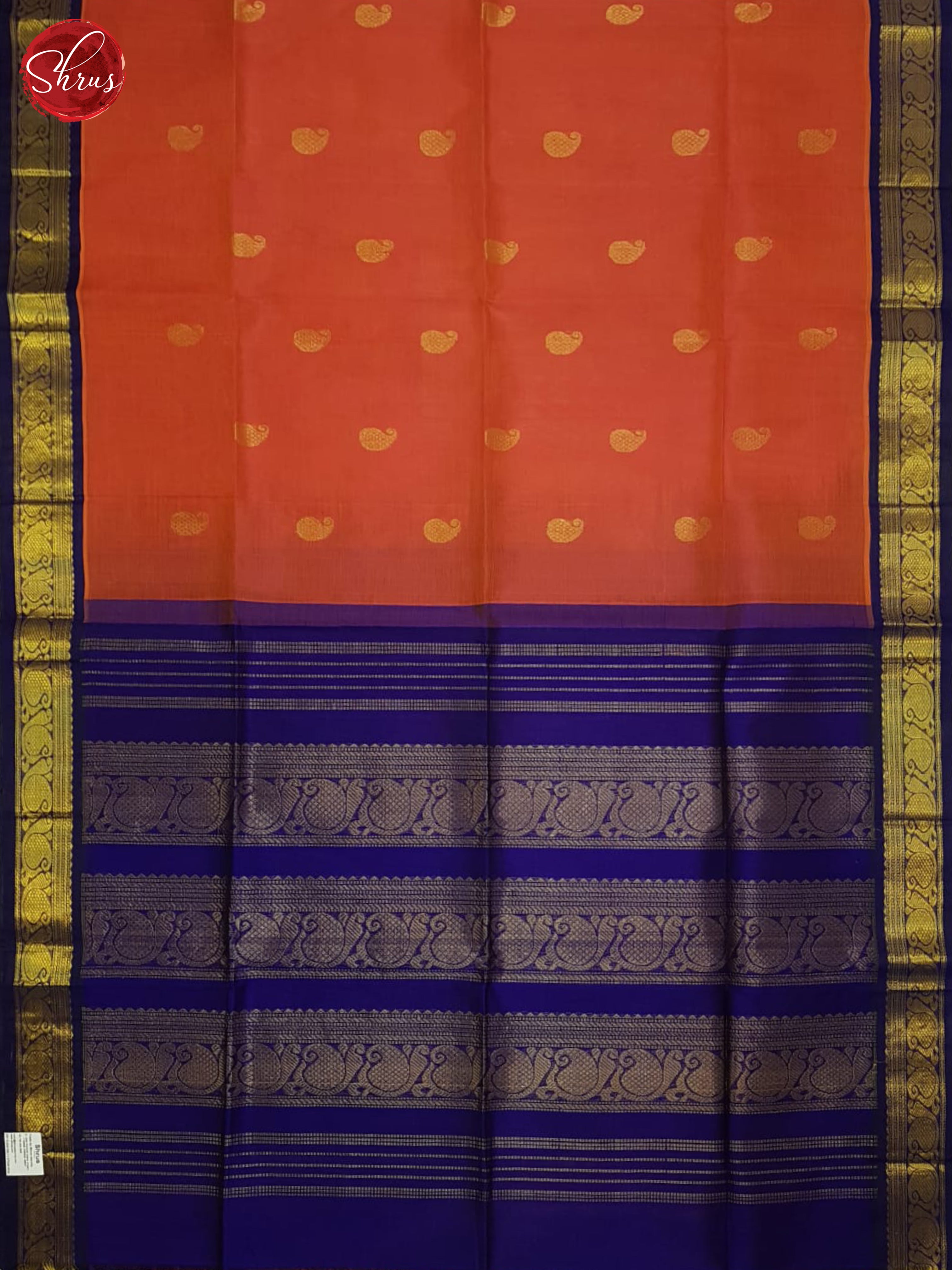 Orange & Blue - Silk Cotton Saree - Shop on ShrusEternity.com