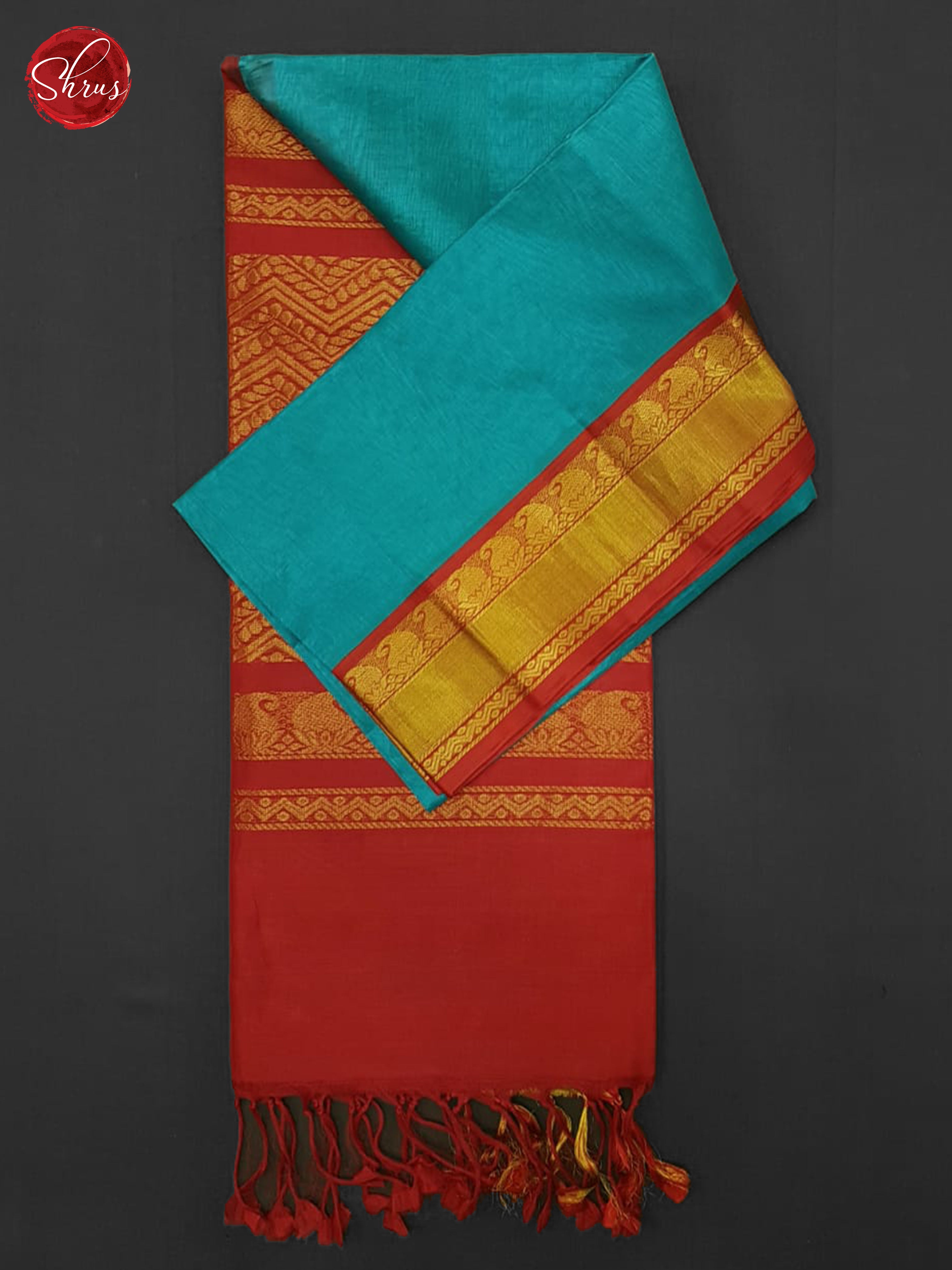Blue And Red- Silk Cotton Saree - Shop on ShrusEternity.com