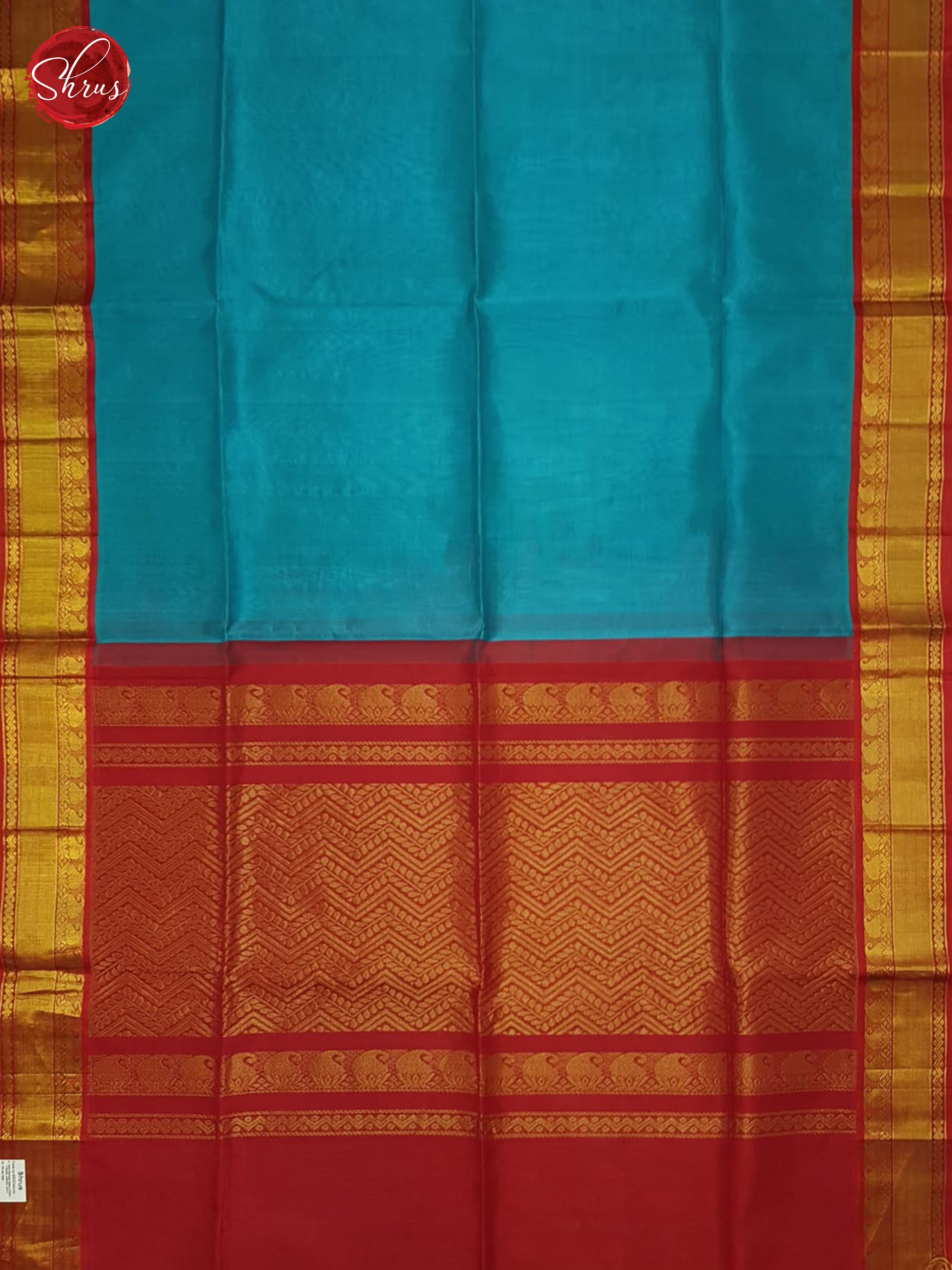 Blue And Red- Silk Cotton Saree - Shop on ShrusEternity.com