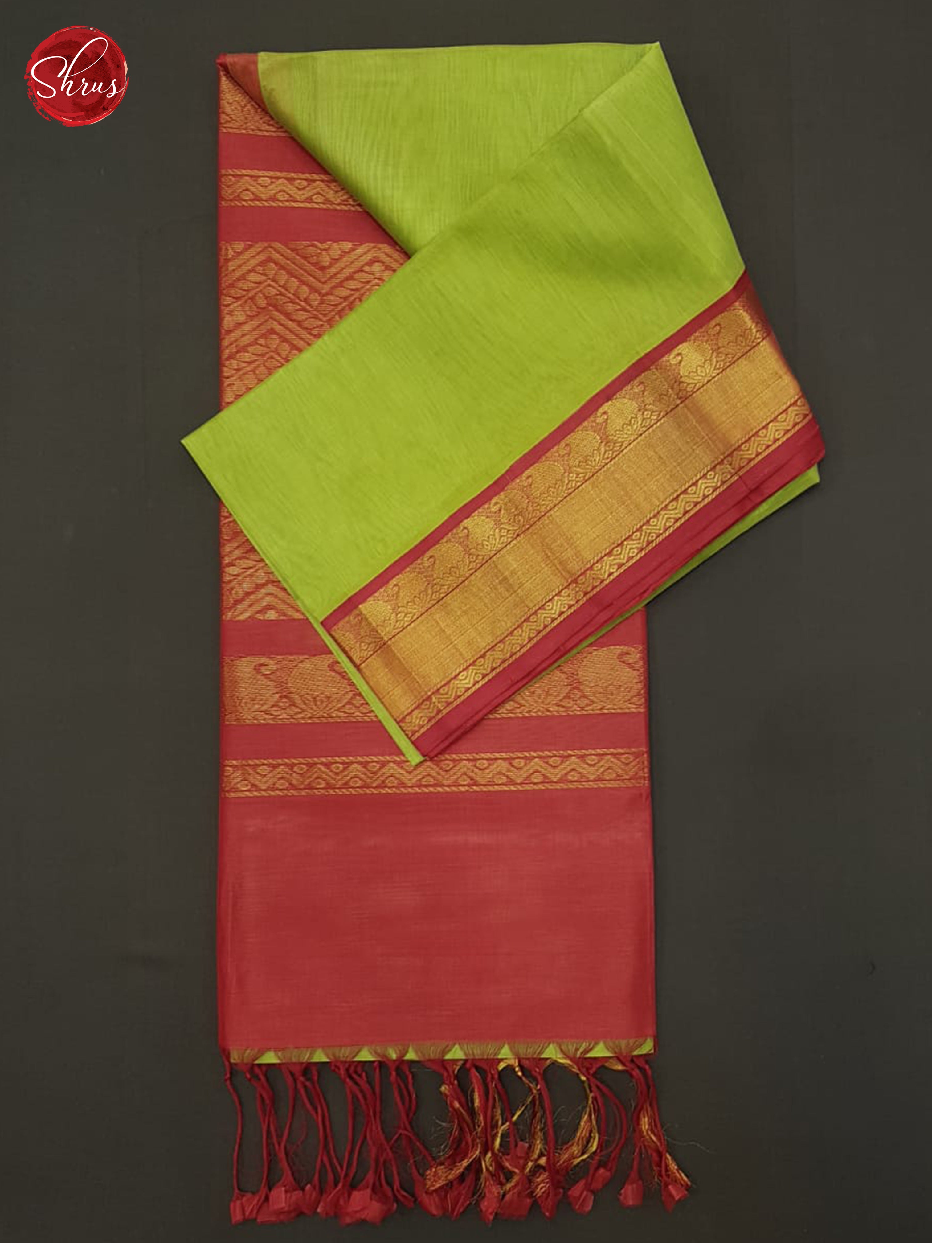 Green And Red-Silk Cotton Saree - Shop on ShrusEternity.com