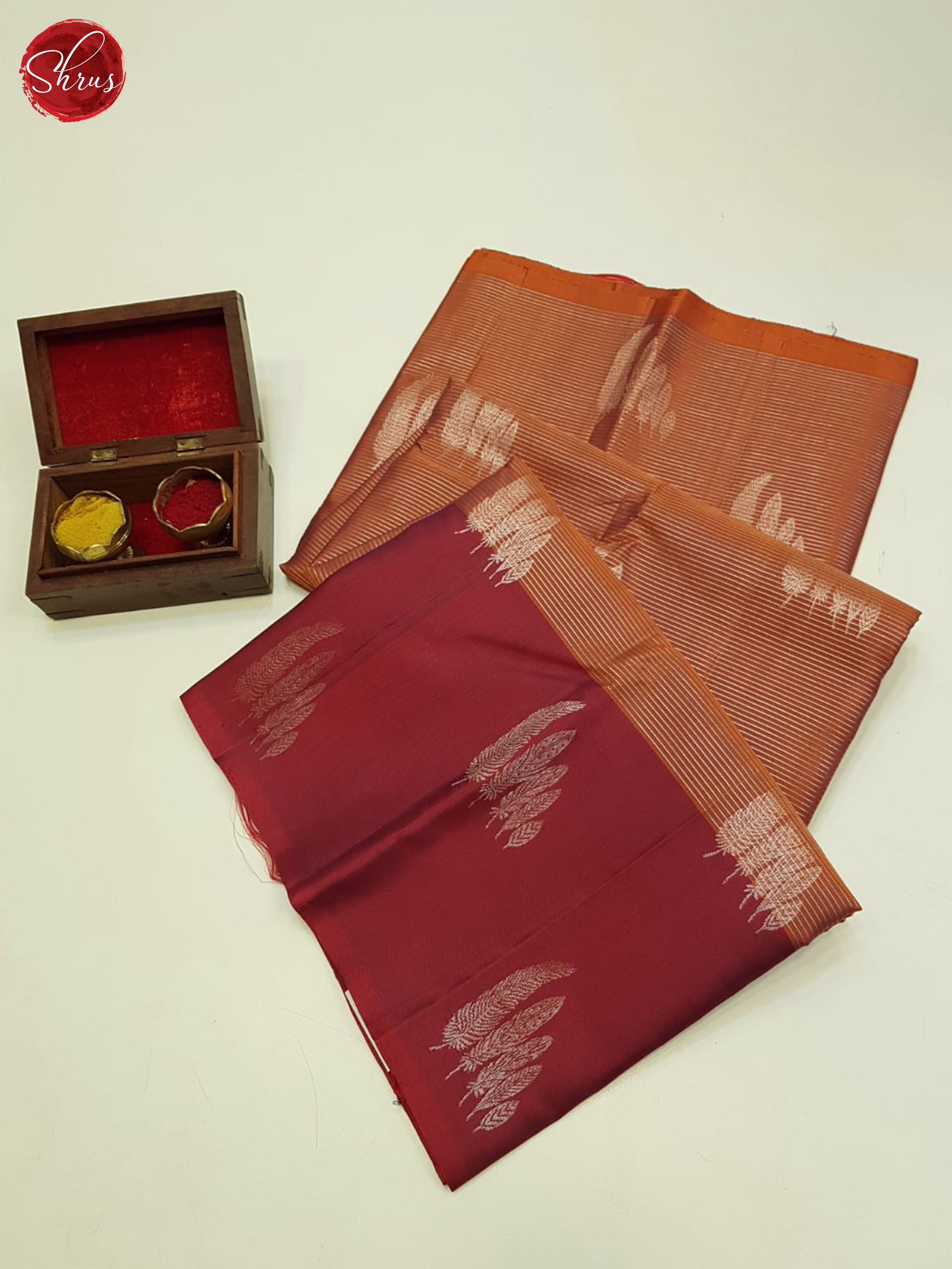 Brick & Maroon - Soft Silk Saree - Shop on ShrusEternity.com