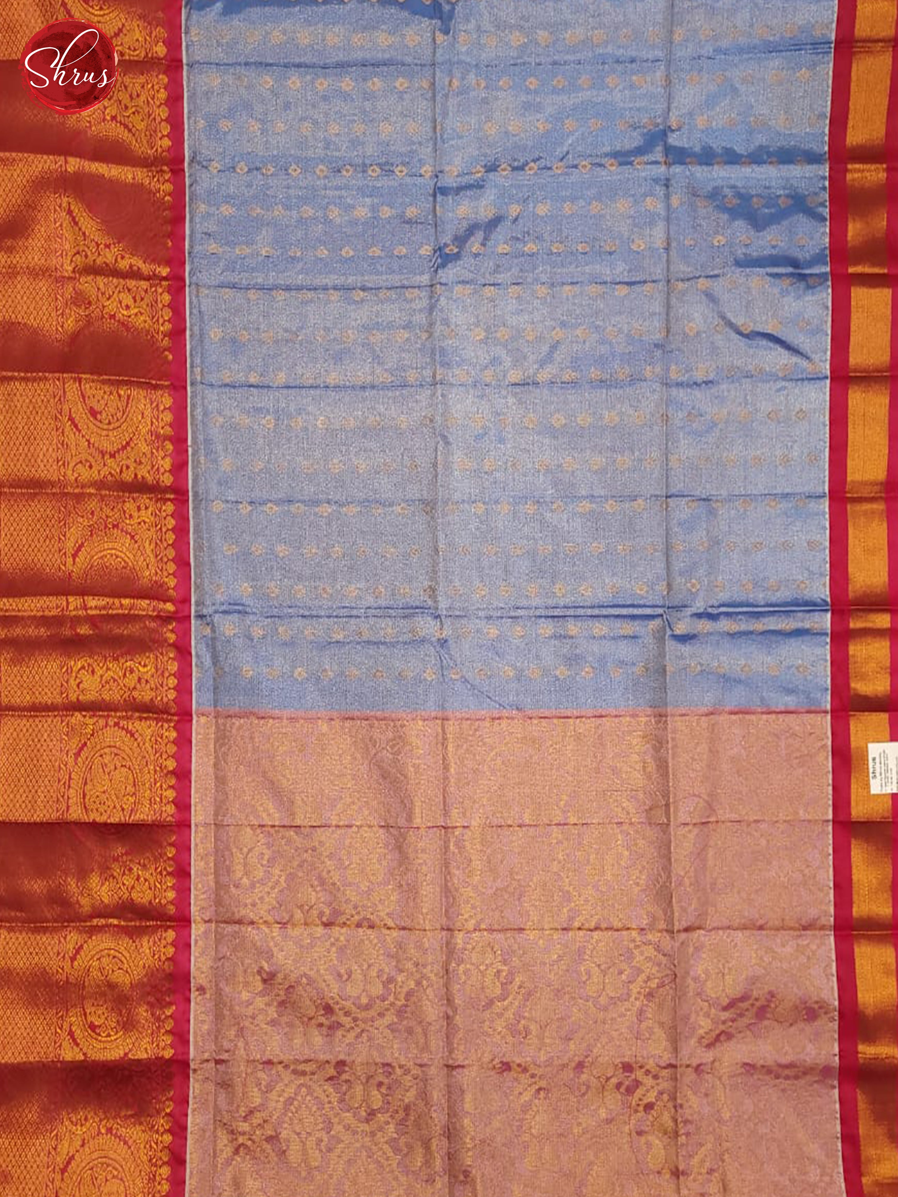 Blue & Red - Semi Tissue Saree - Shop on ShrusEternity.com