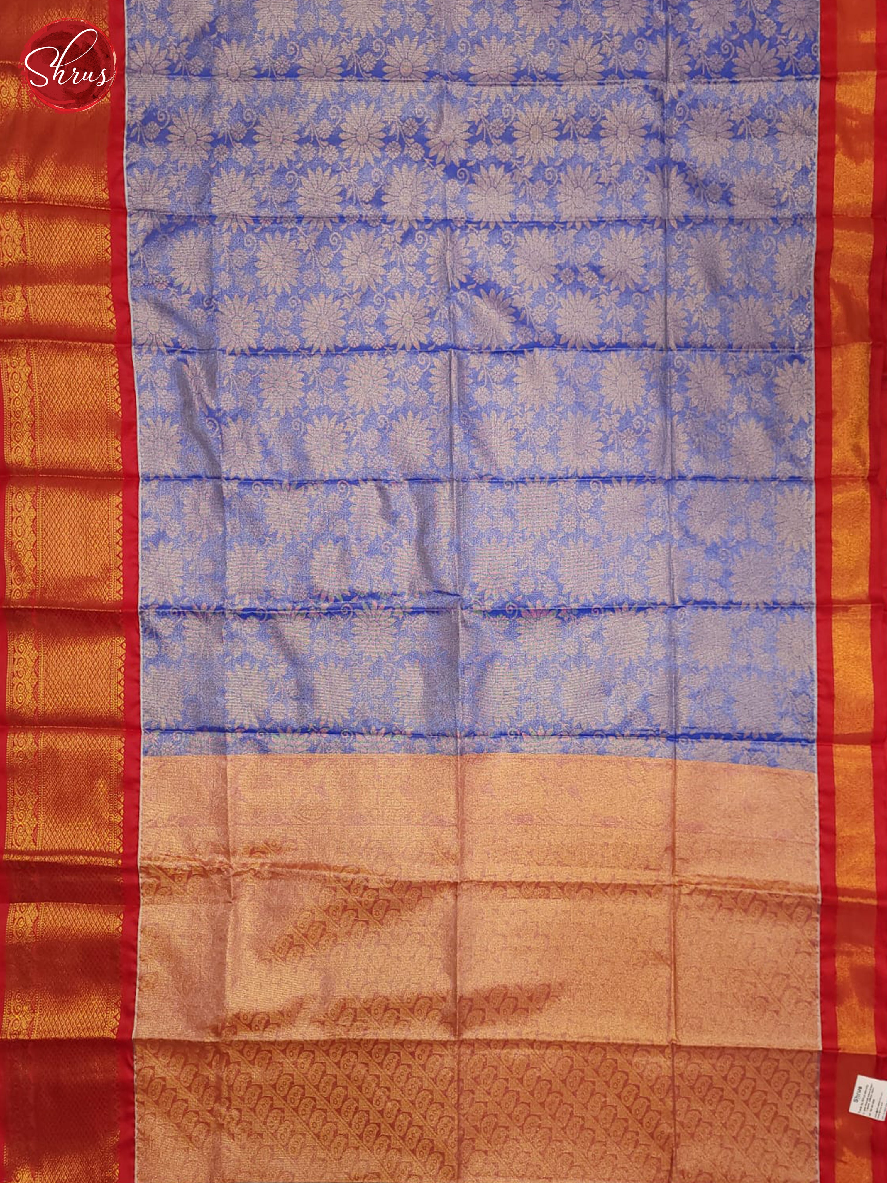 Blue & Red- Semi Tissue Saree - Shop on ShrusEternity.com