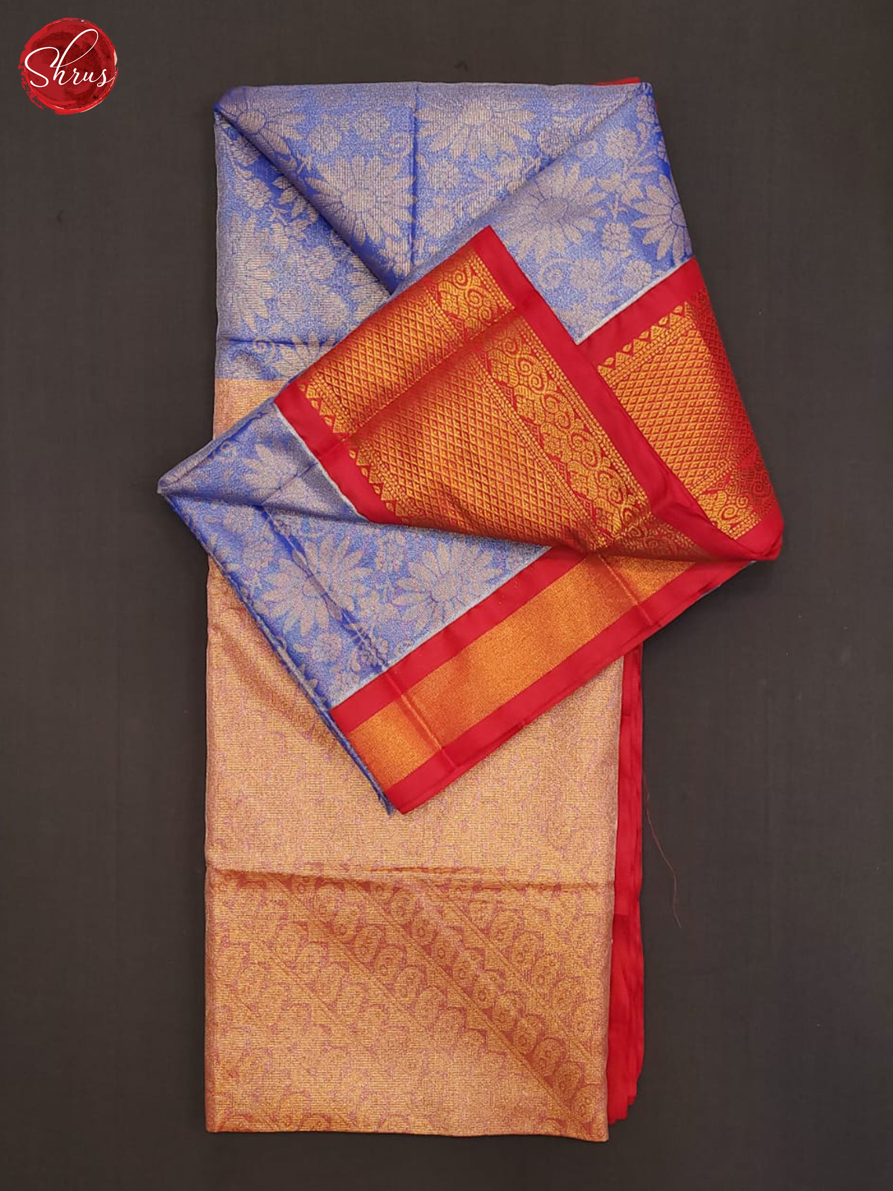 Blue & Red- Semi Tissue Saree - Shop on ShrusEternity.com