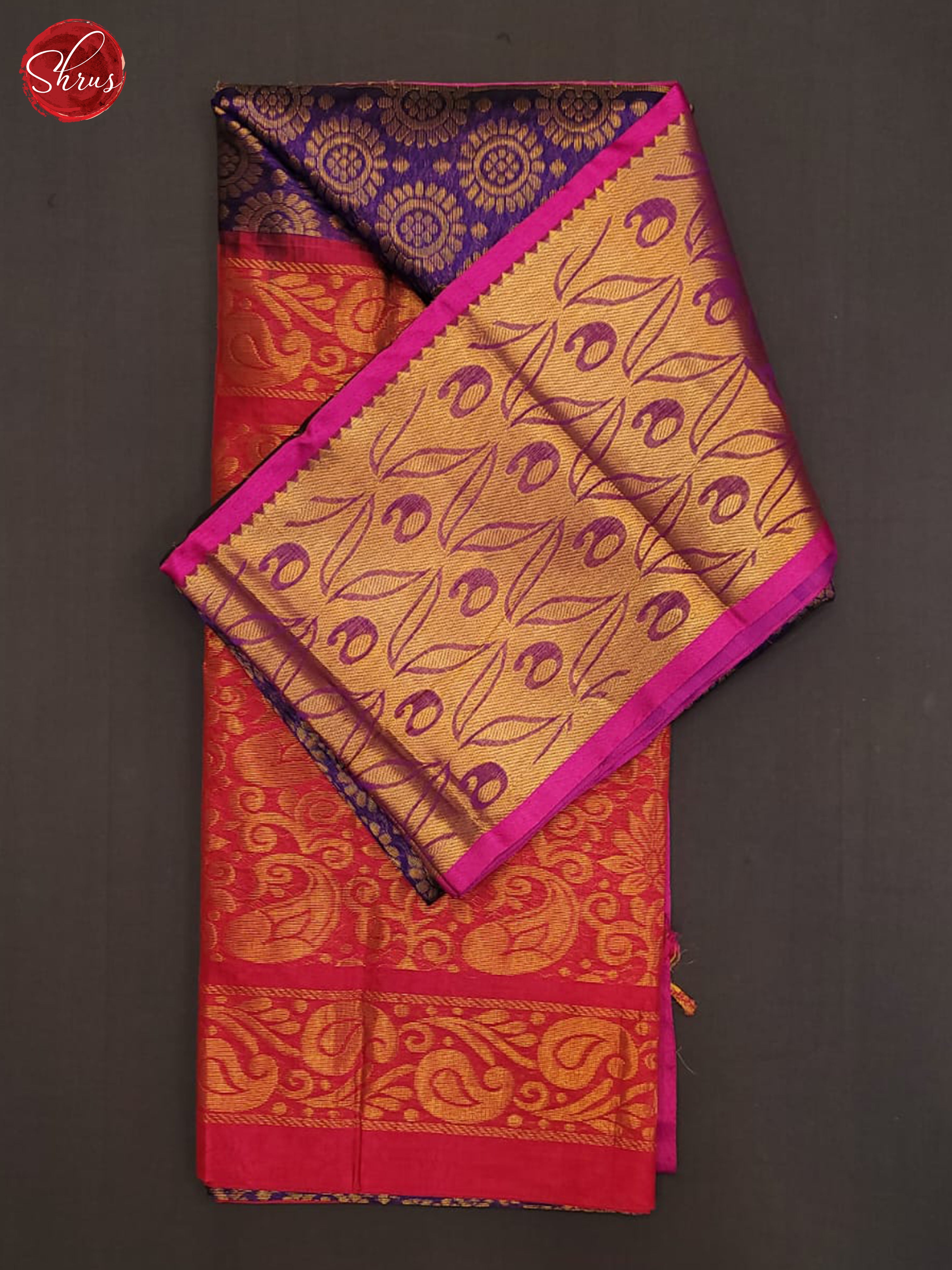 Blue & Pink - Silk Cotton Saree - Shop on ShrusEternity.com