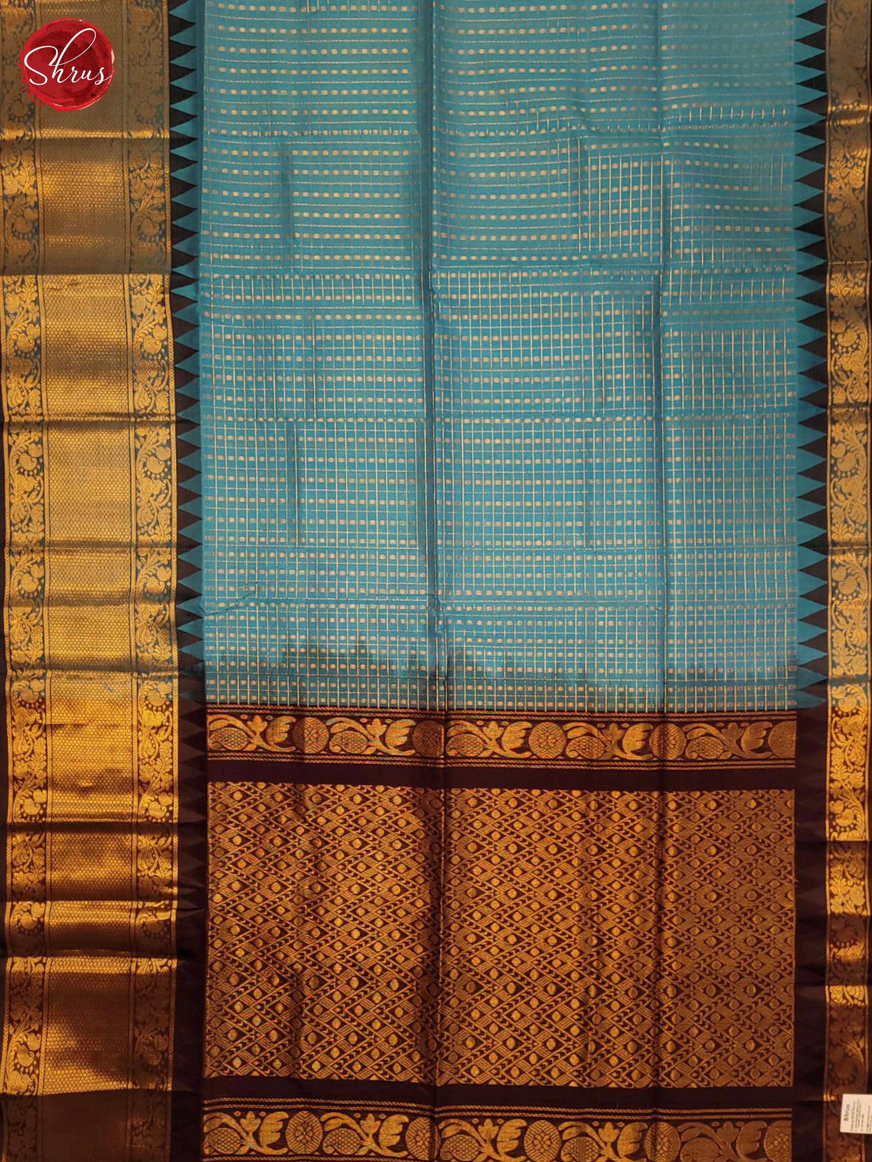 Blue & Brown - Silk Cotton Saree - Shop on ShrusEternity.com