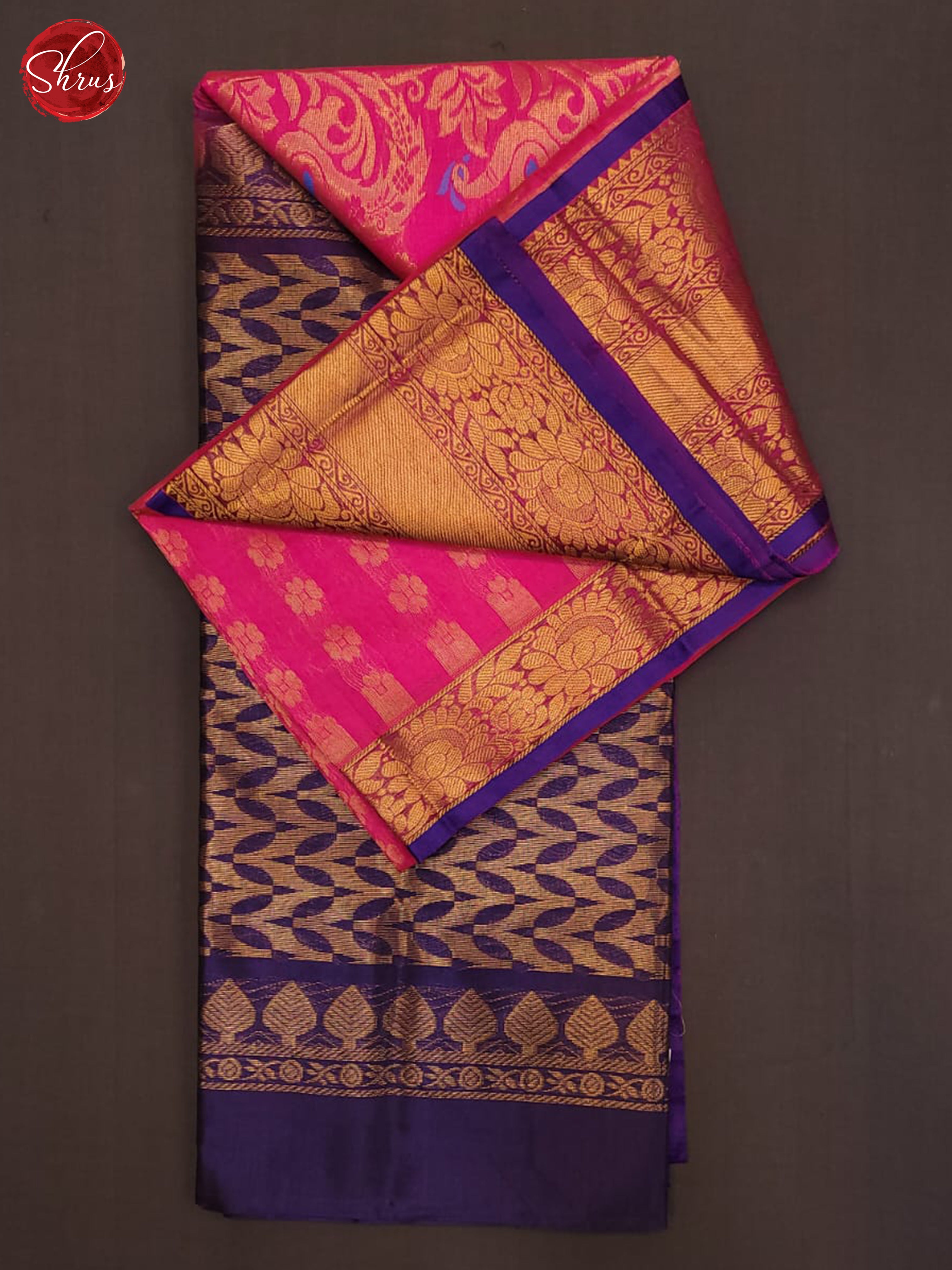 Pink & Blue- Silk Cotton Saree - Shop on ShrusEternity.com