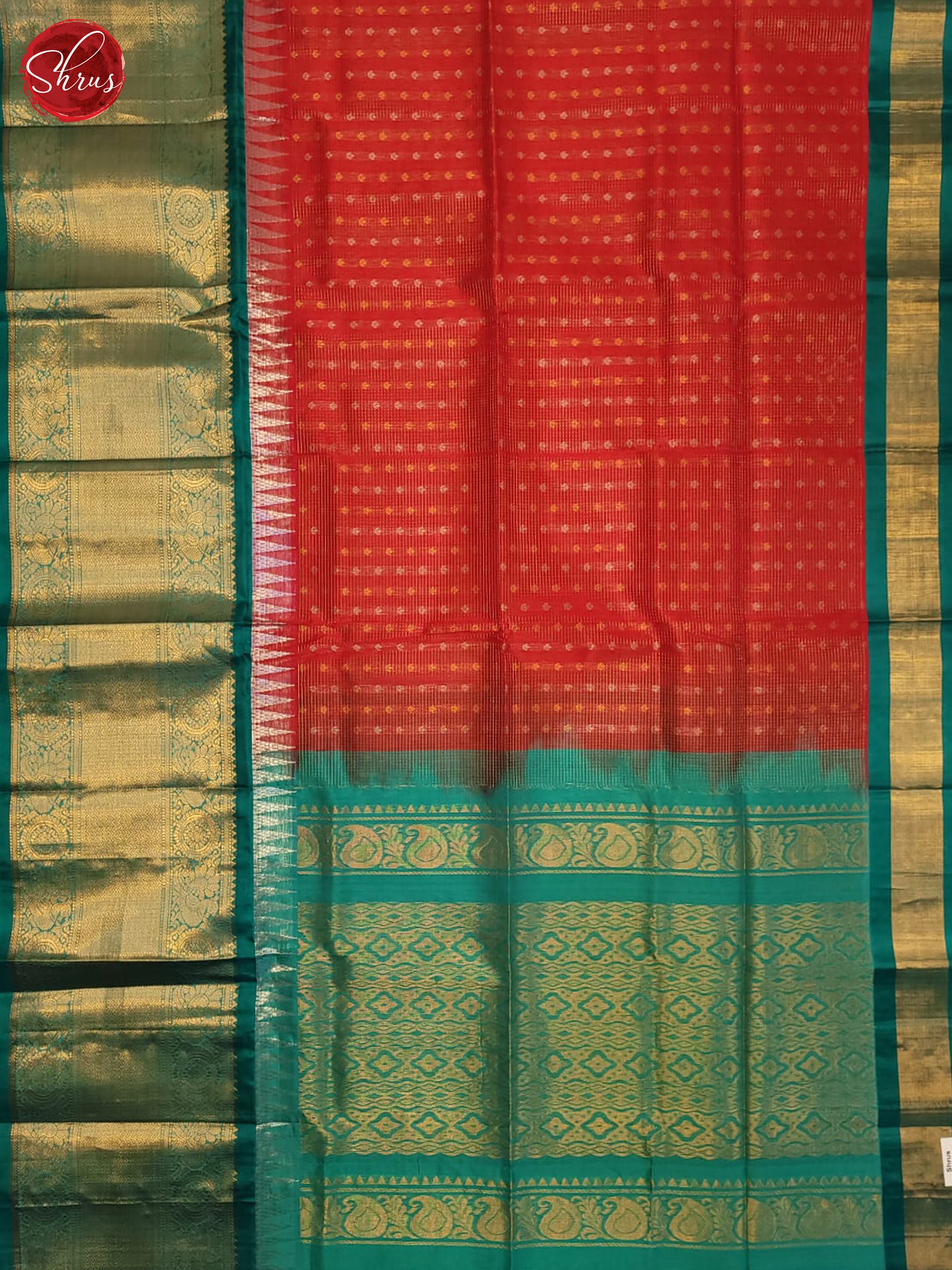 Red & Green- Silk Cotton Saree - Shop on ShrusEternity.com