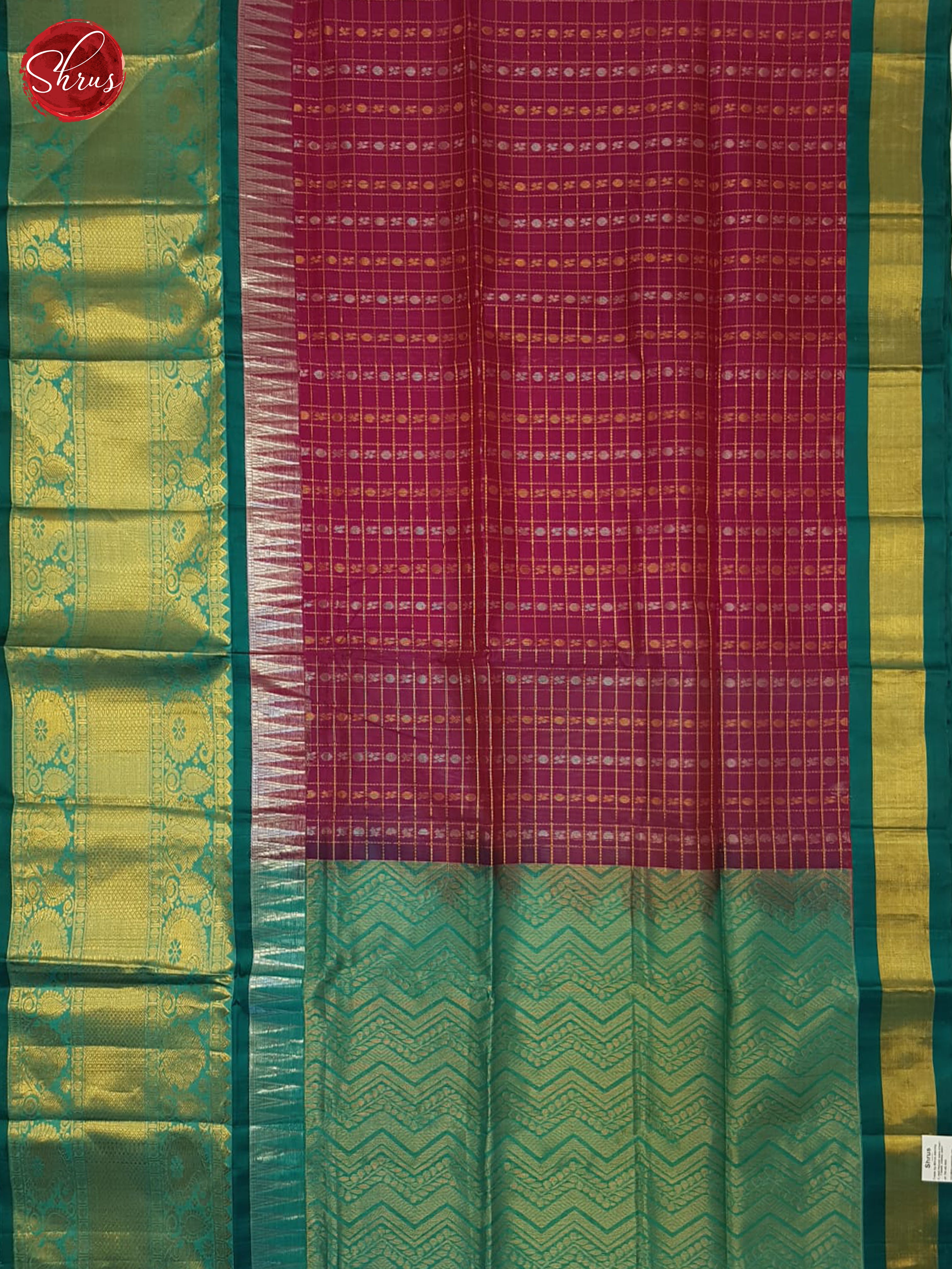 Majenta Pink & Green- Silk Cotton Saree - Shop on ShrusEternity.com