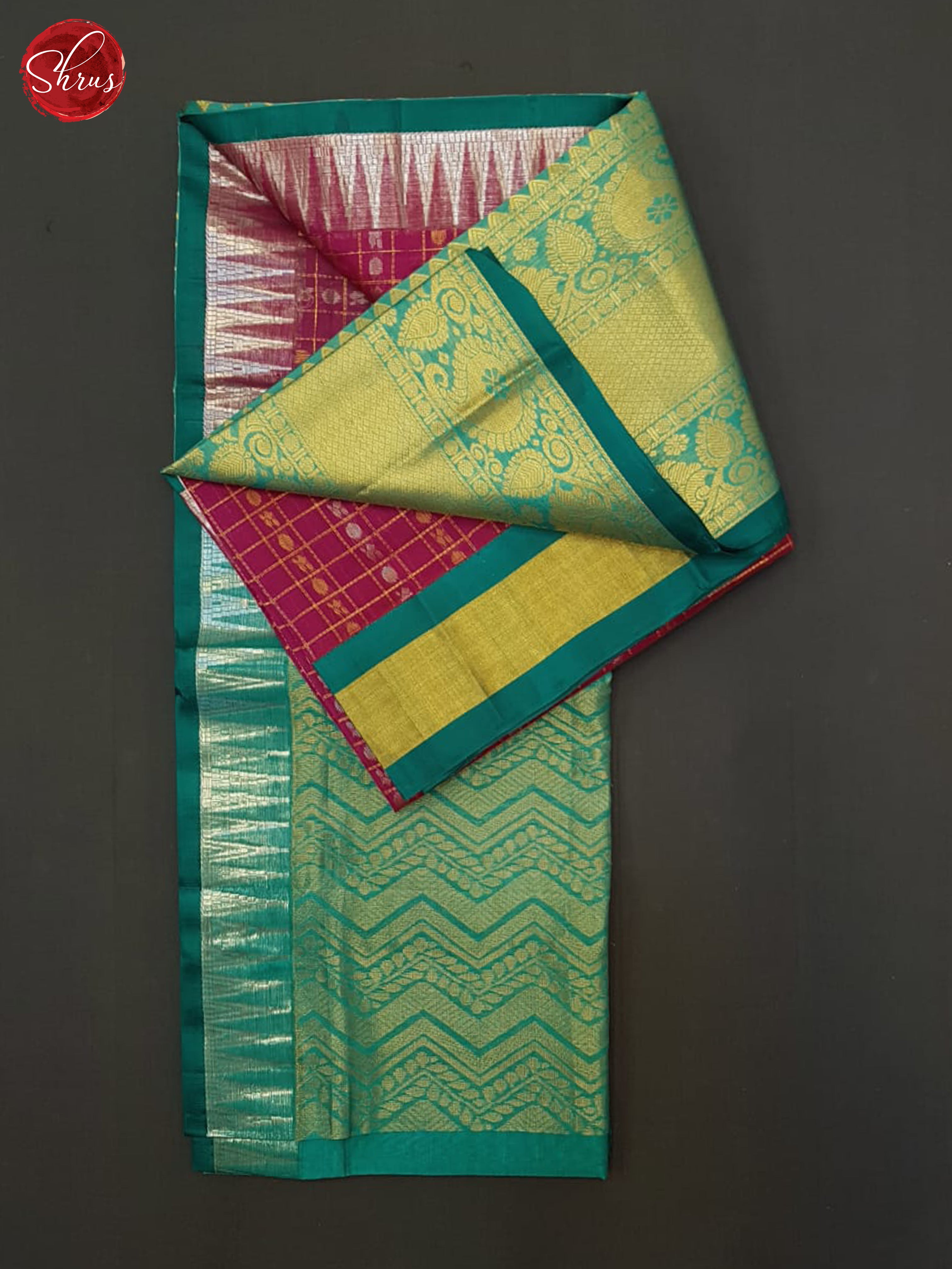 Majenta Pink & Green- Silk Cotton Saree - Shop on ShrusEternity.com
