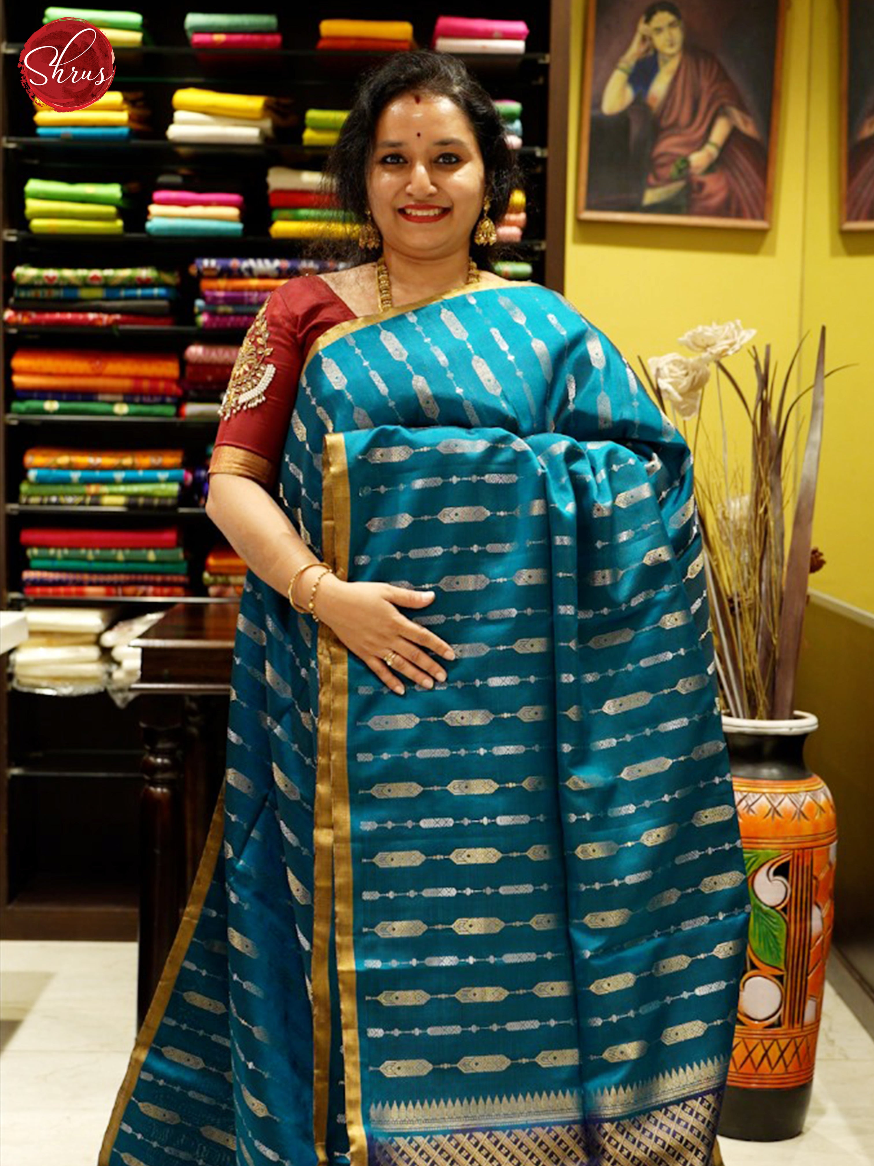 Pecock Neck & Blue - Softsilk-halfpure Saree - Shop on ShrusEternity.com