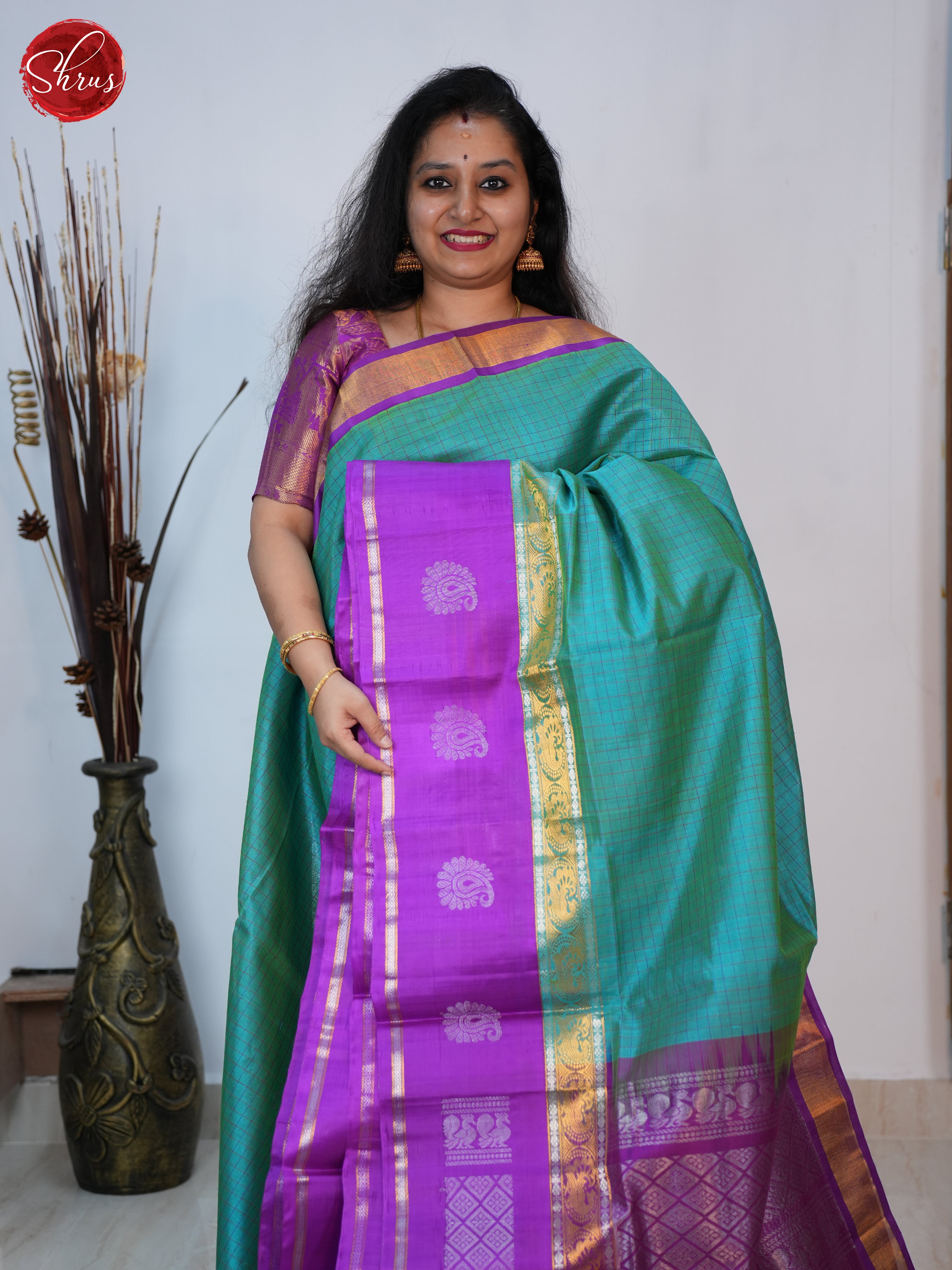 Green & Purple - Silk Cotton Saree - Shop on ShrusEternity.com