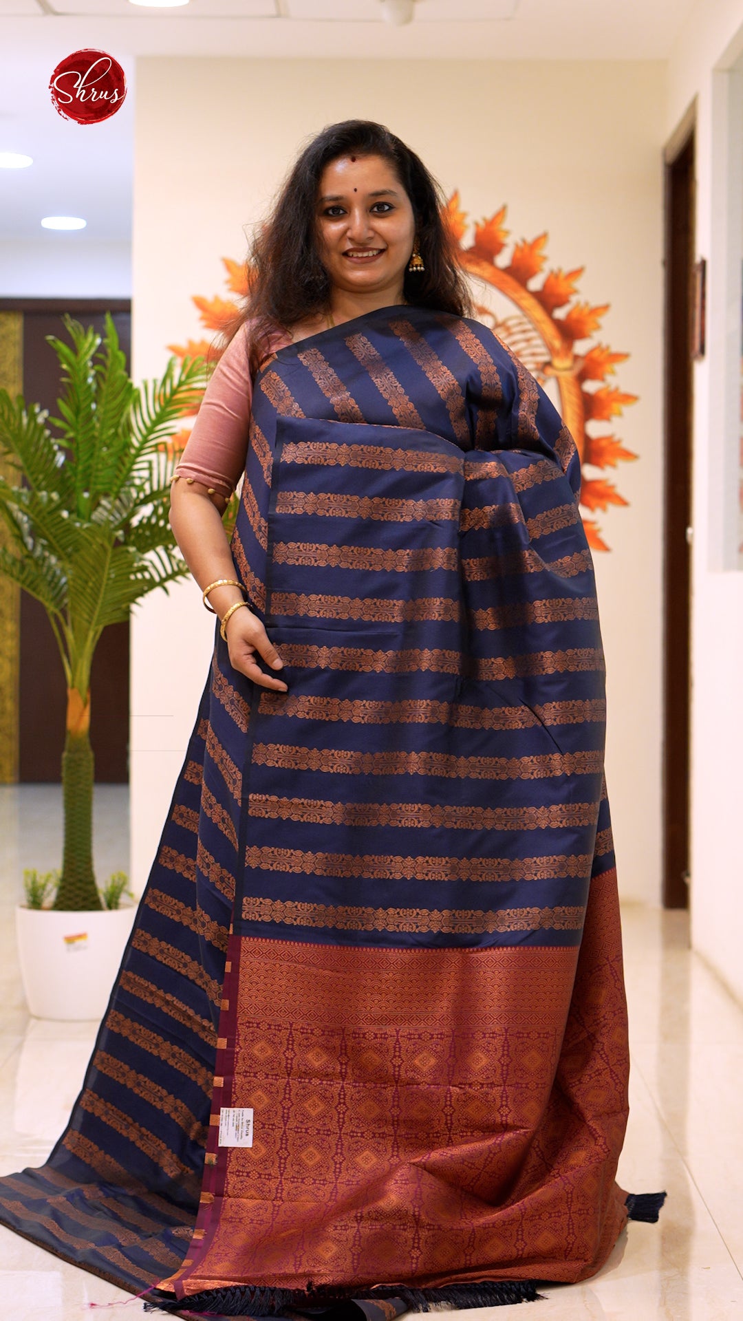 Navy Blue & MAroon - Semi Softsilk Saree - Shop on ShrusEternity.com