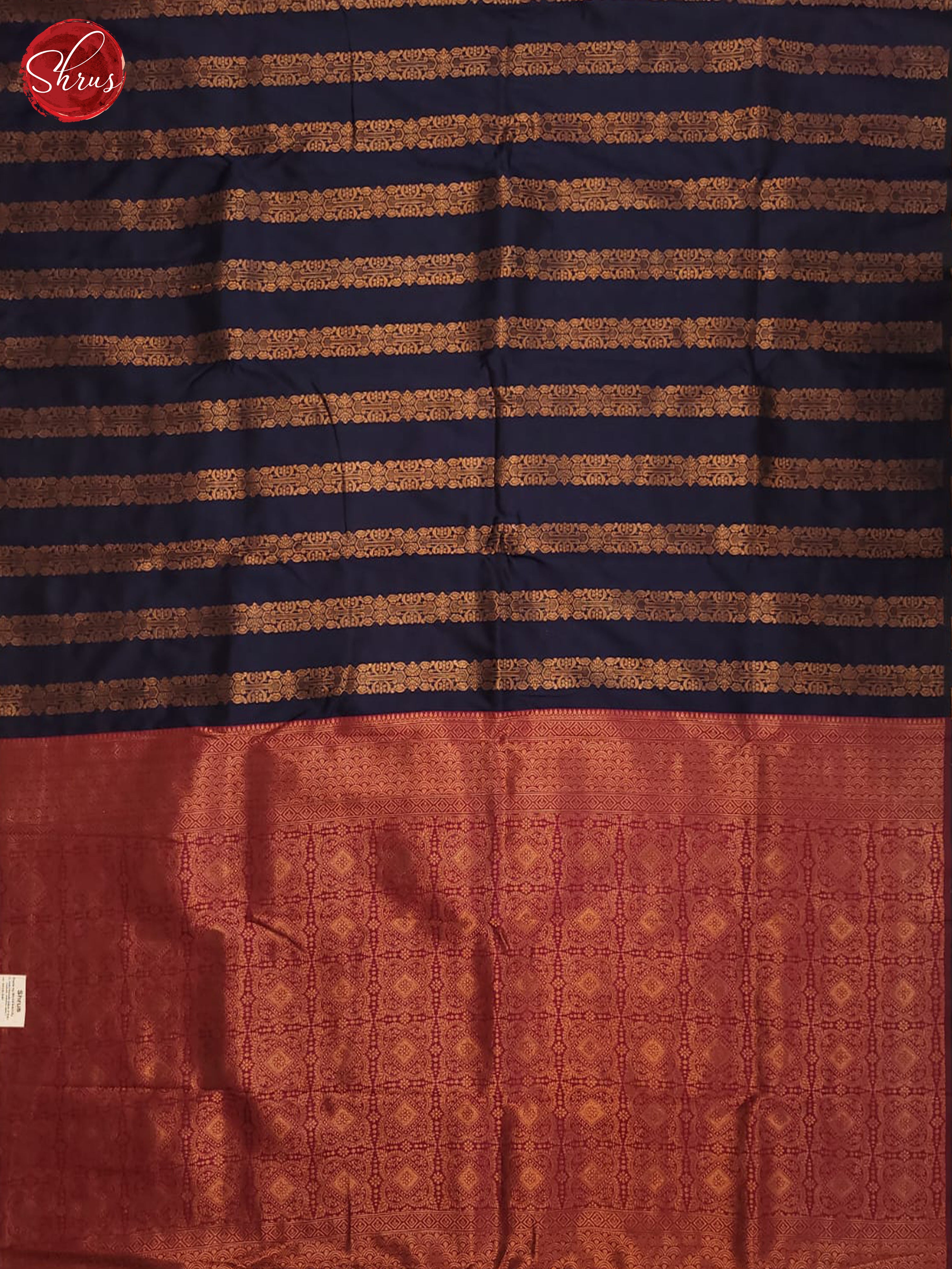 Navy Blue & MAroon - Semi Softsilk Saree - Shop on ShrusEternity.com