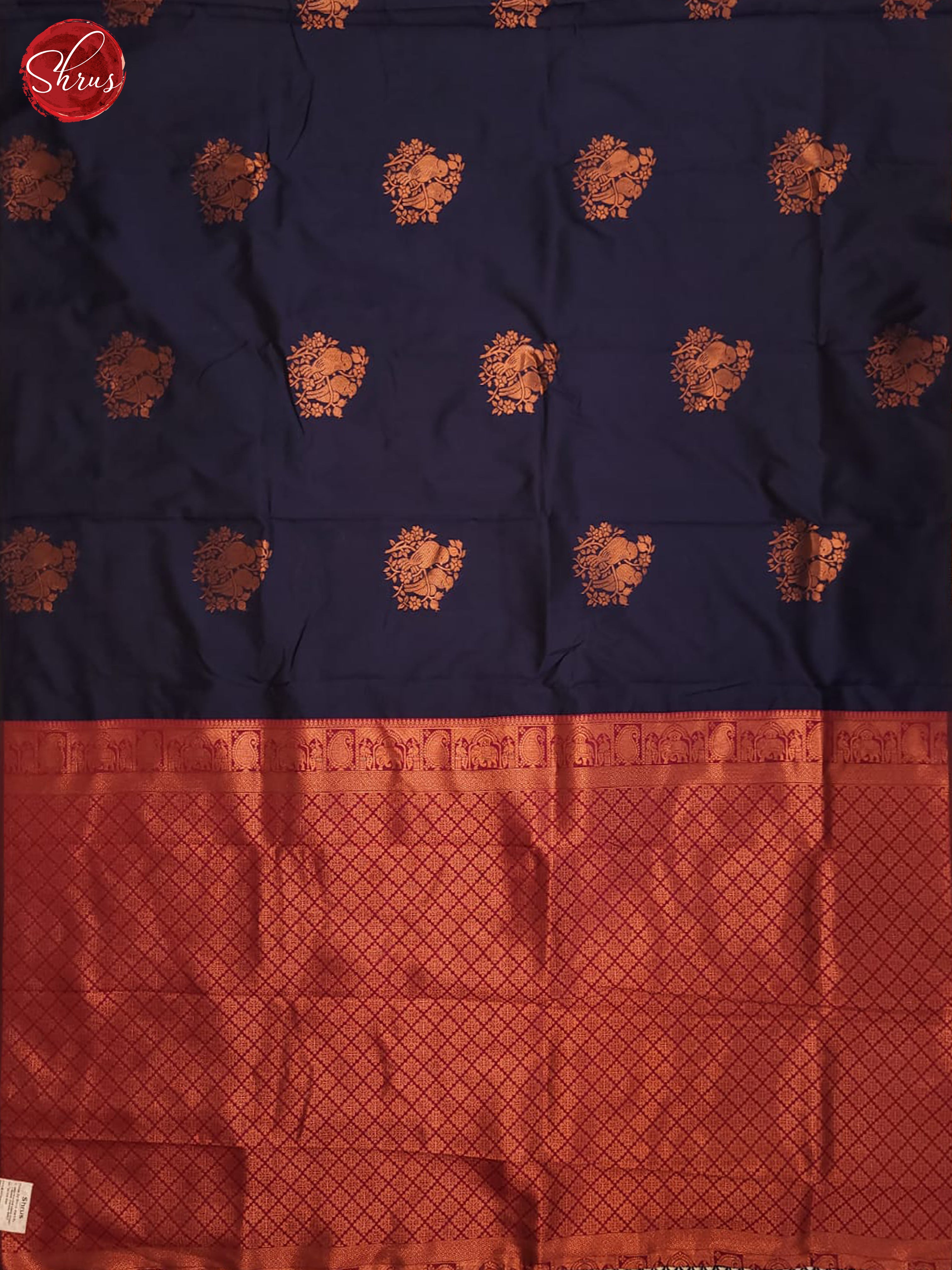 Navy Blue & Maroon - Semi Softsilk Saree - Shop on ShrusEternity.com