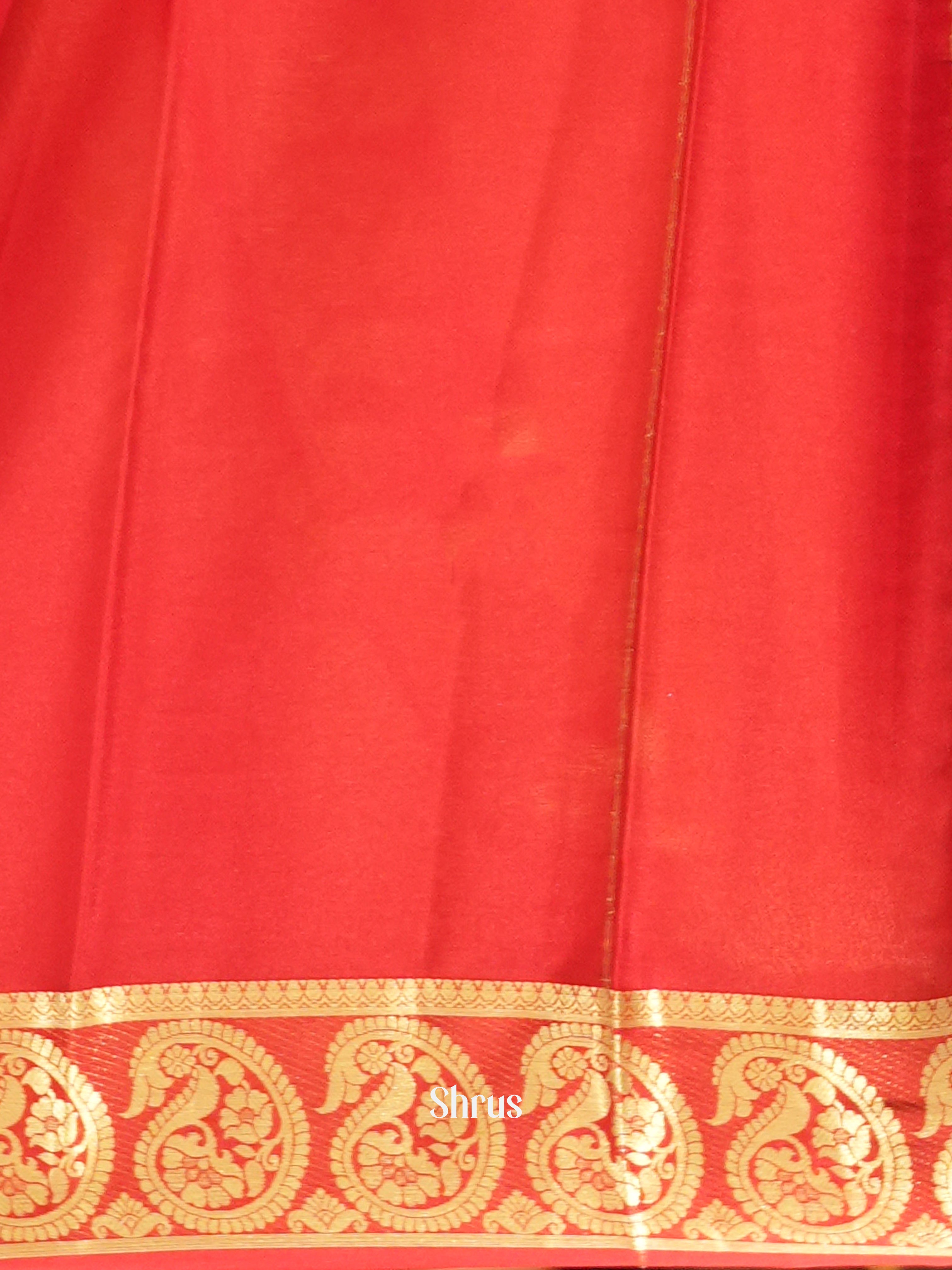Peach & Red- Mysore Silk Saree - Shop on ShrusEternity.com