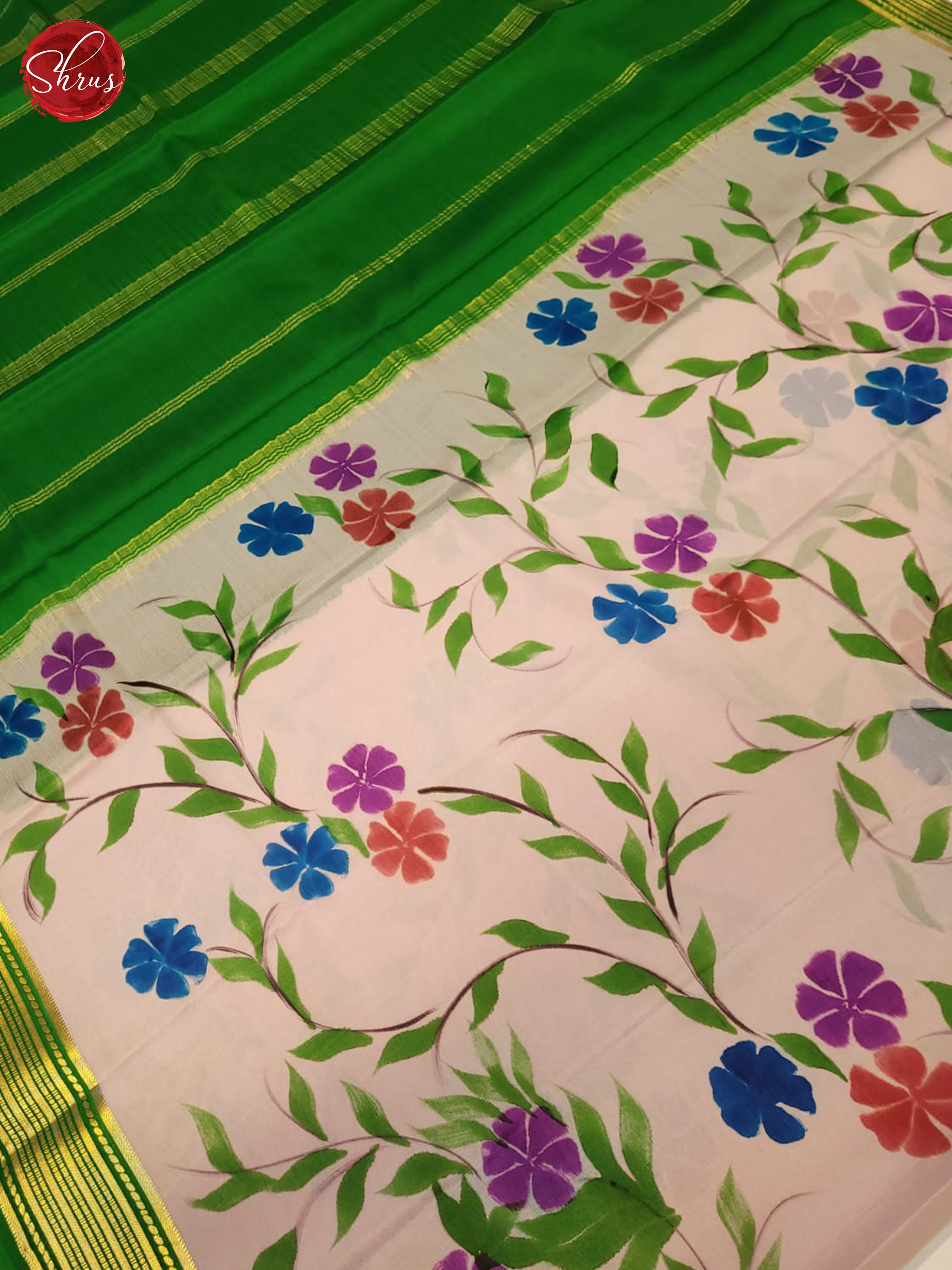 Cream & Green - Mysore Silk Saree - Shop on ShrusEternity.com