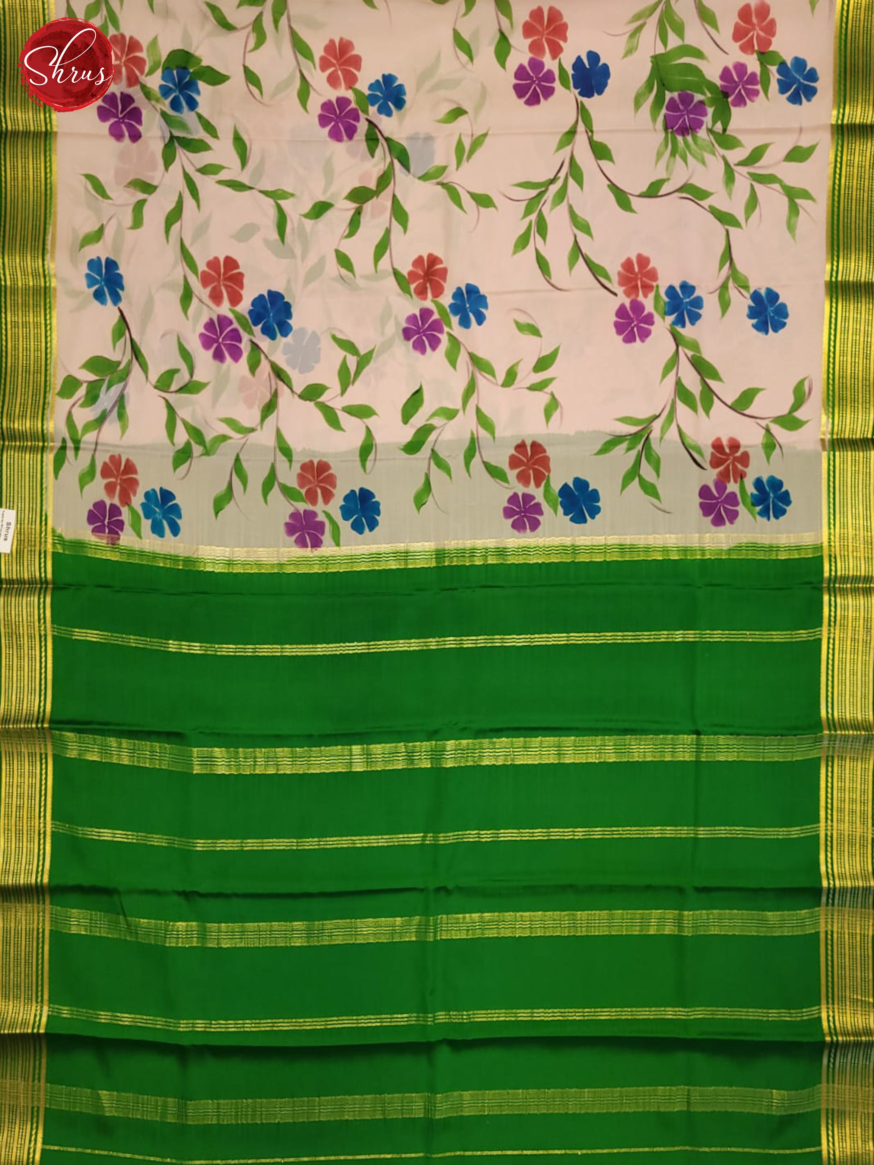 Cream & Green - Mysore Silk Saree - Shop on ShrusEternity.com