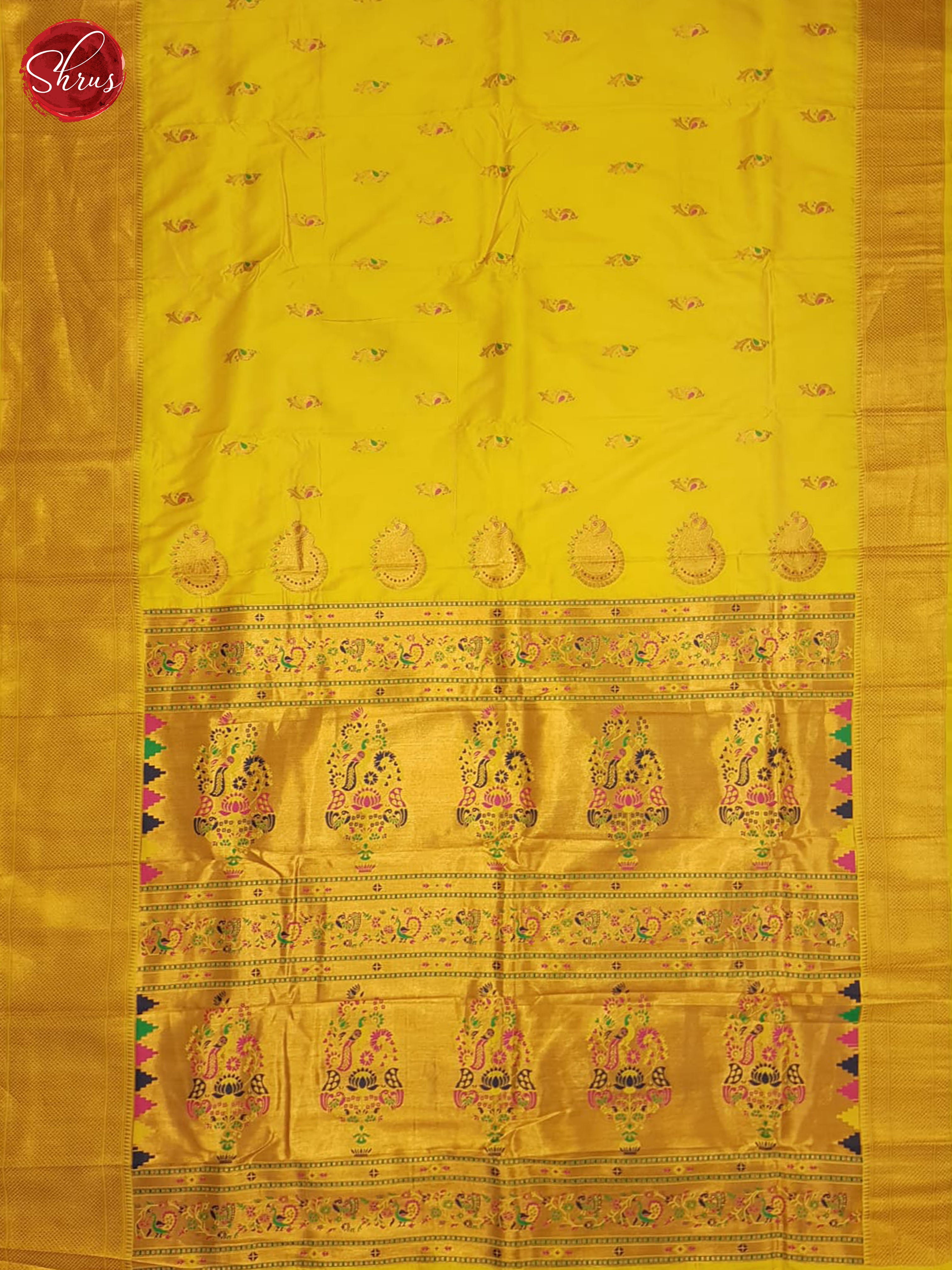 Yellow (single tone)- Semi Kanchipuram Saree - Shop on ShrusEternity.com