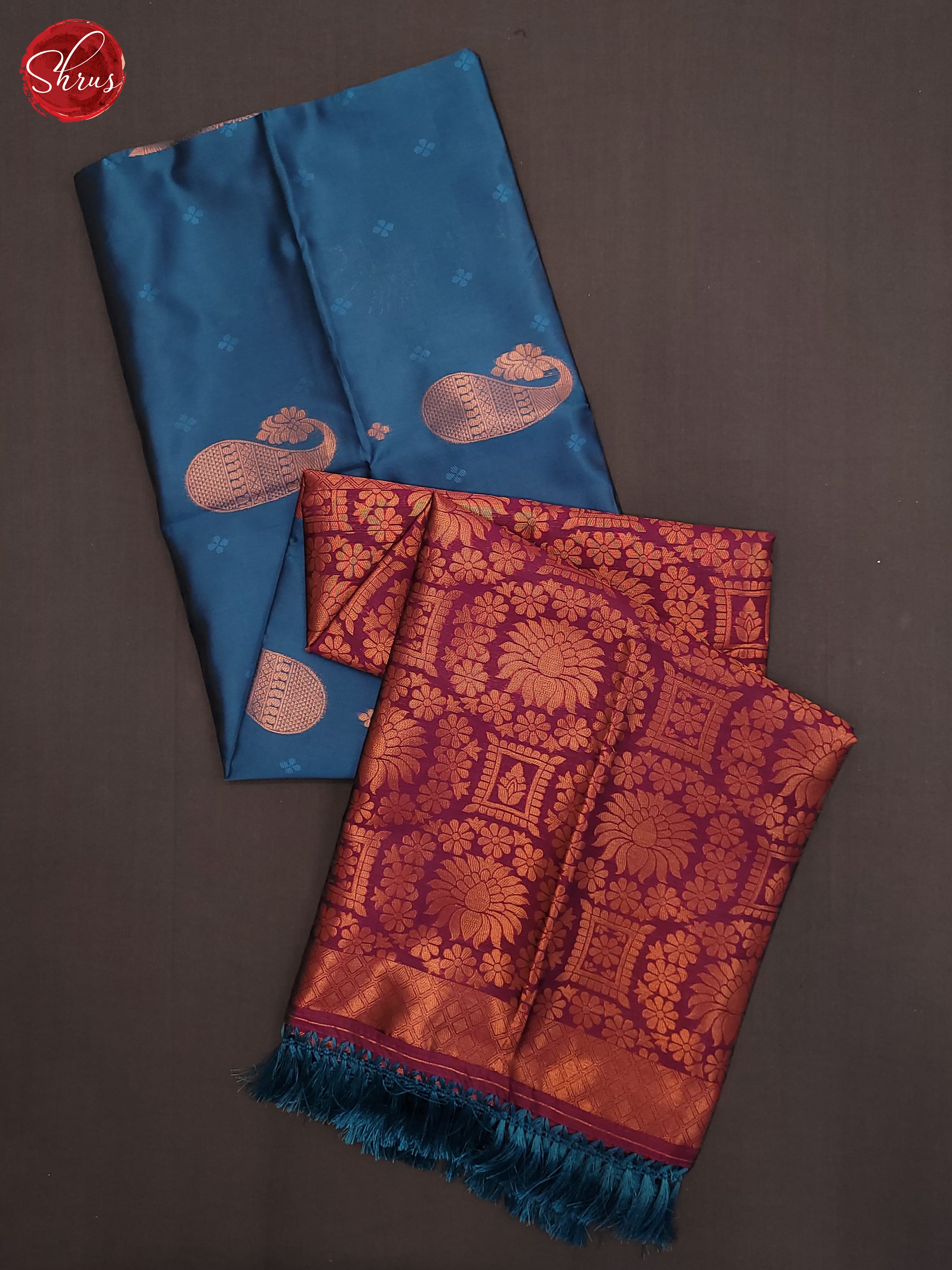Blue & Purple- Semi Softsilk Saree - Shop on ShrusEternity.com