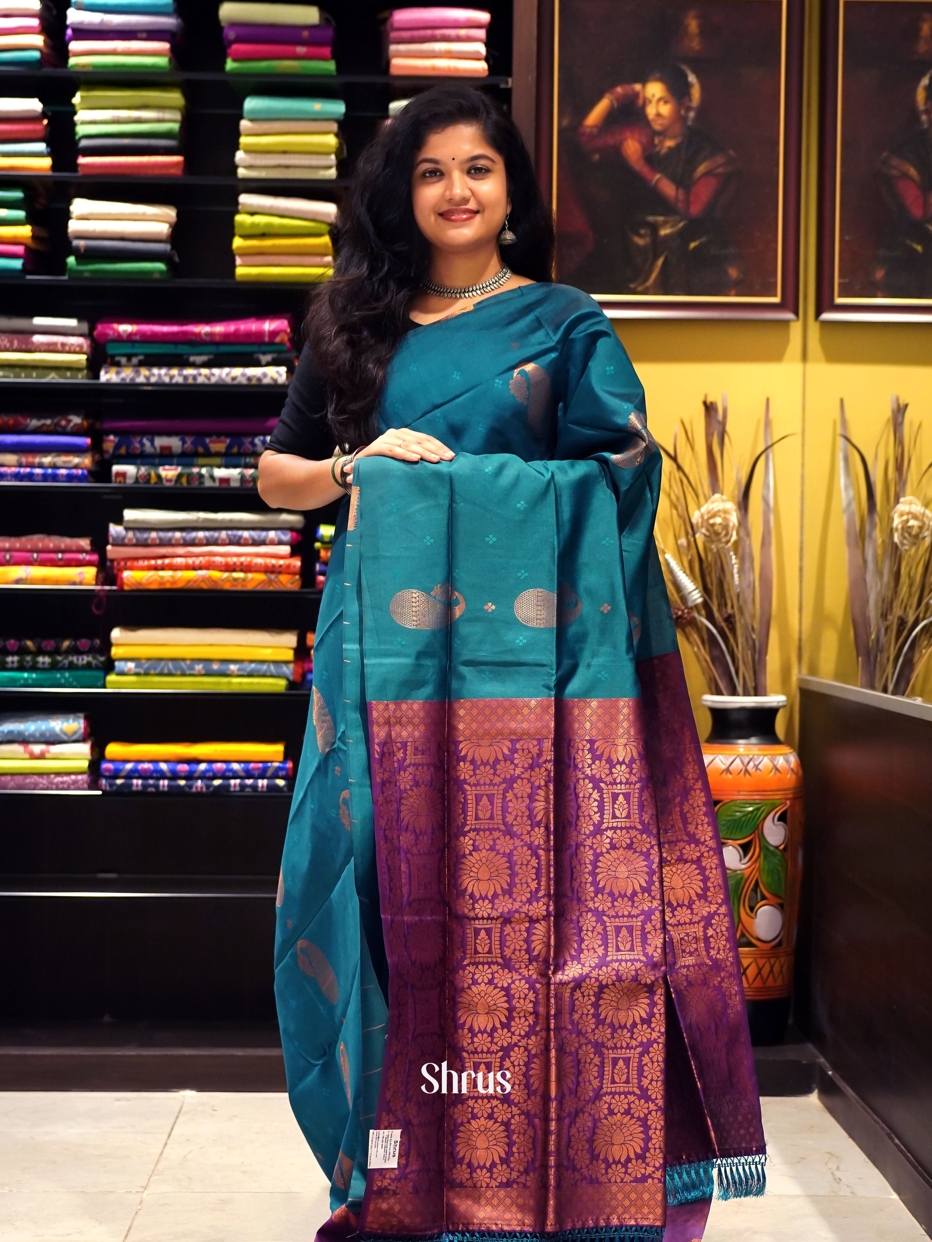 Green & Purple- Semi Softsilk Saree - Shop on ShrusEternity.com