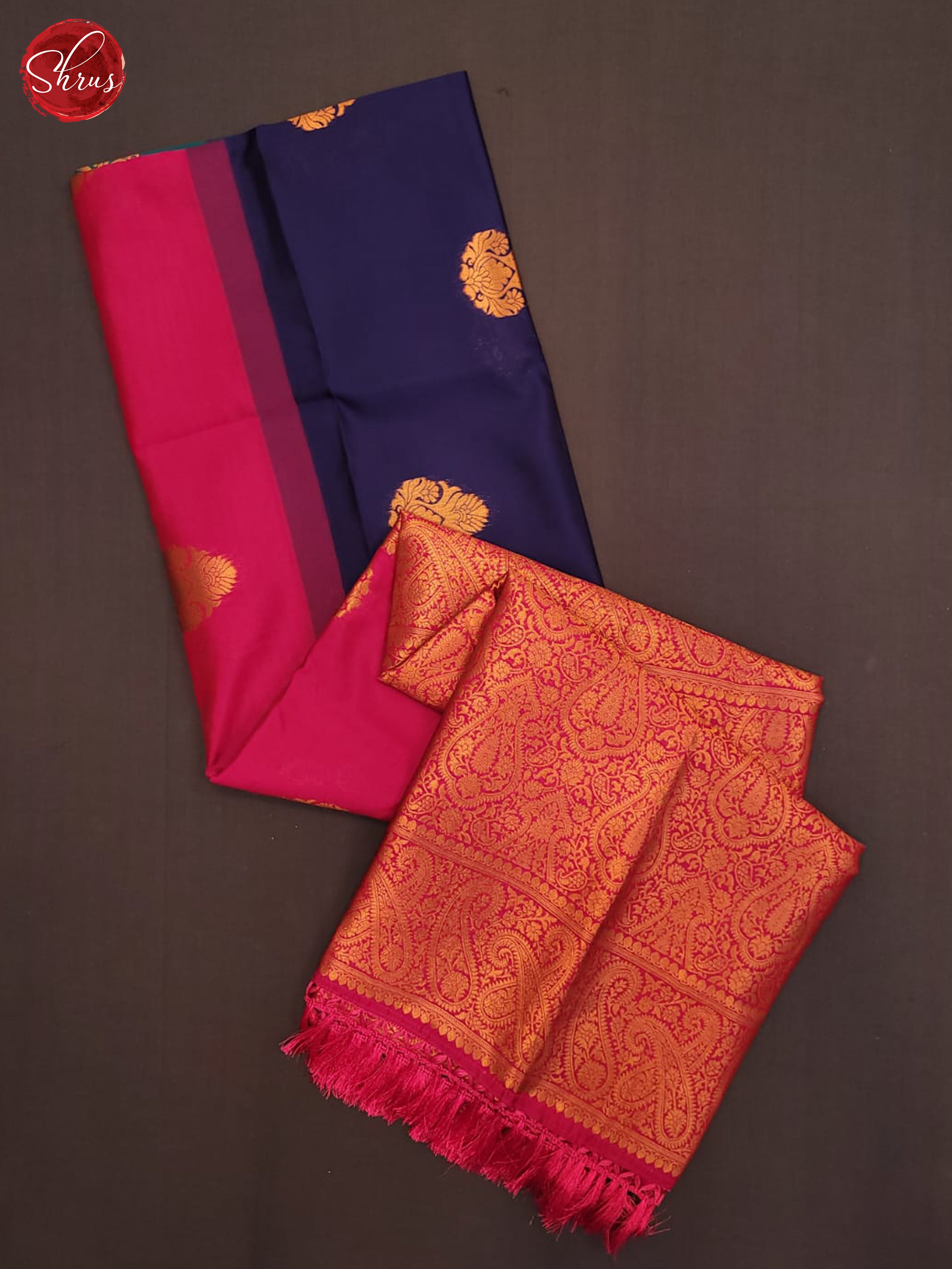 Blue, Navy blue, pink - Semi Softsilk Saree - Shop on ShrusEternity.com