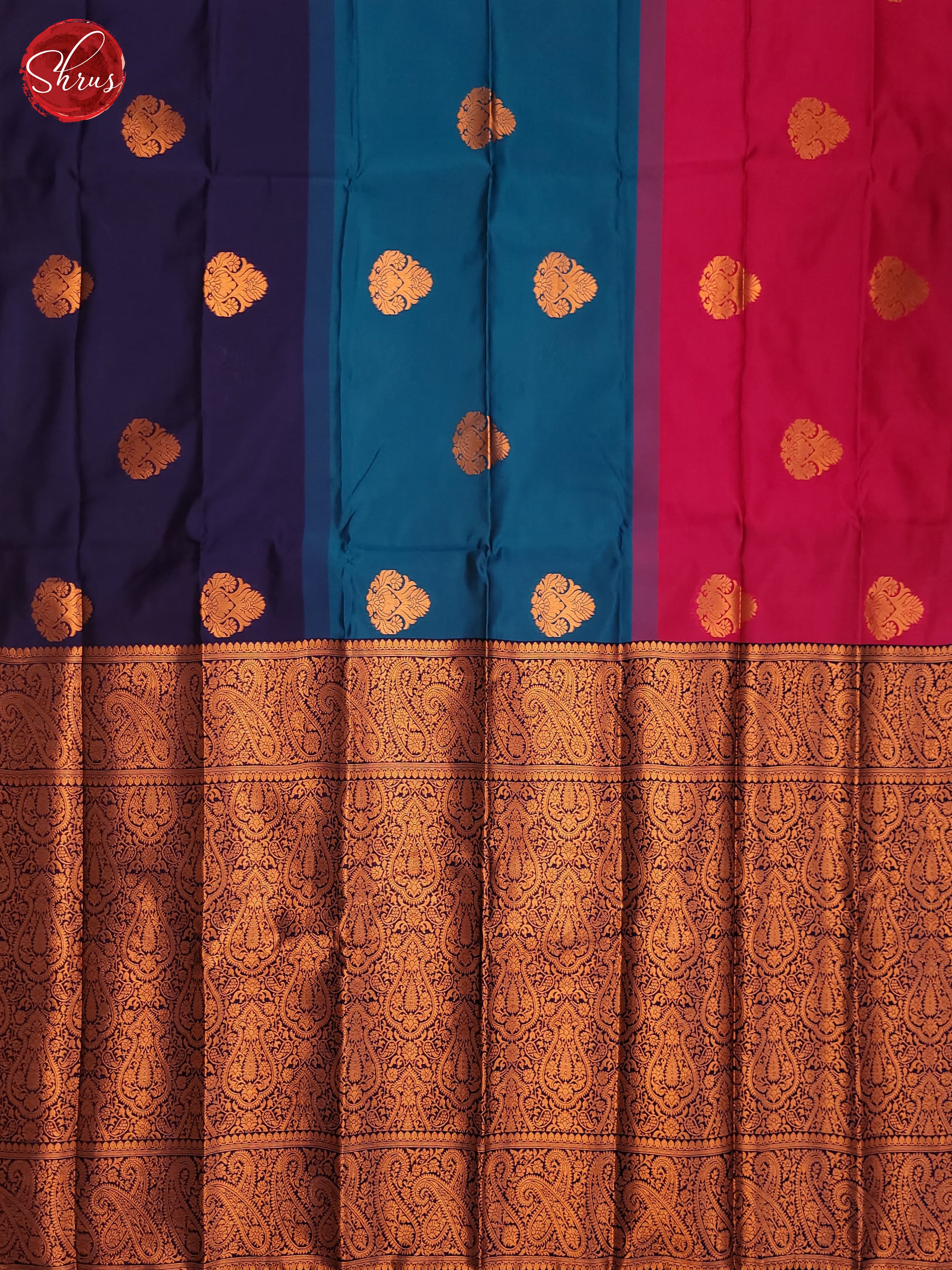 Pink, Blue & Navy Blue - Semi Softsilk Saree - Shop on ShrusEternity.com