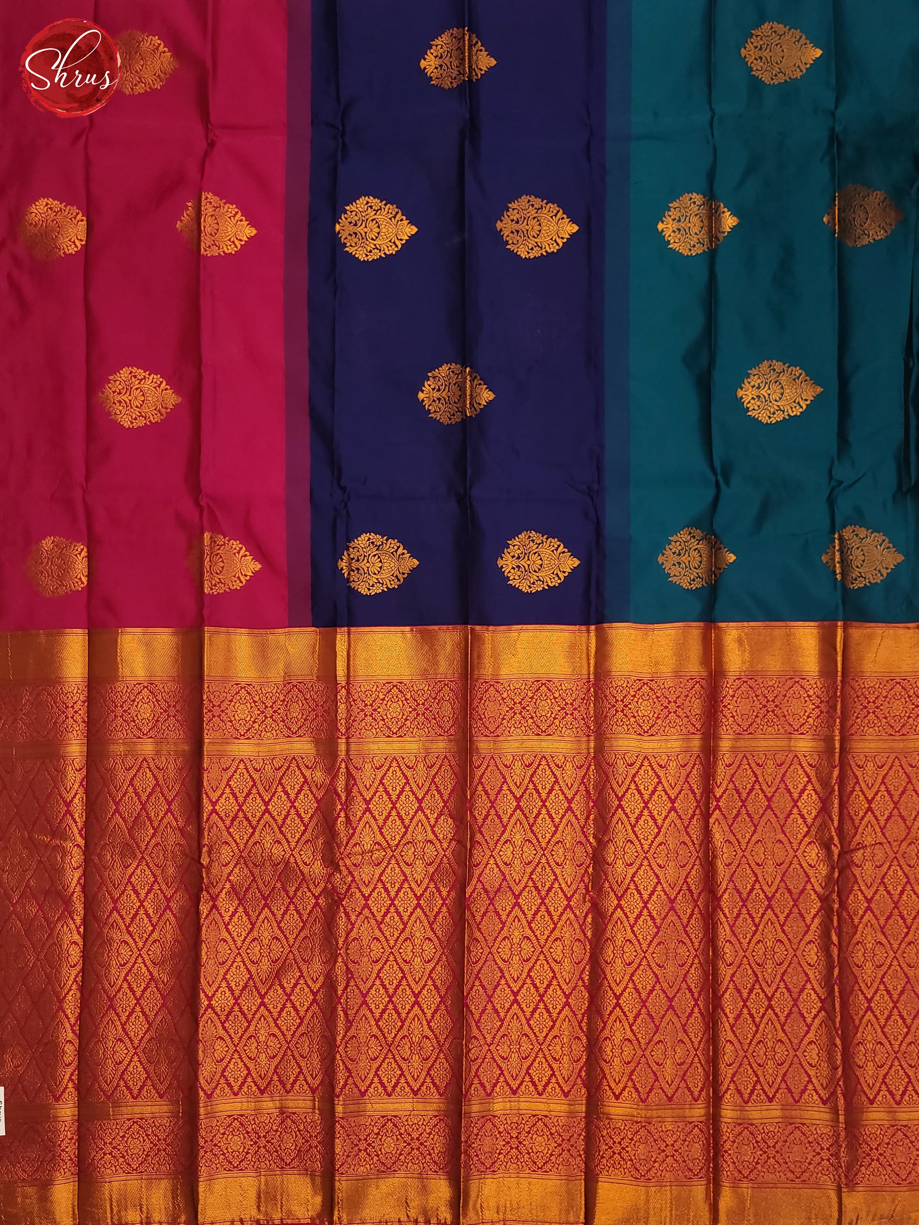 Light Blue, Navy Blue & Dark Pink- Semi Soft Silk Saree - Shop on ShrusEternity.com