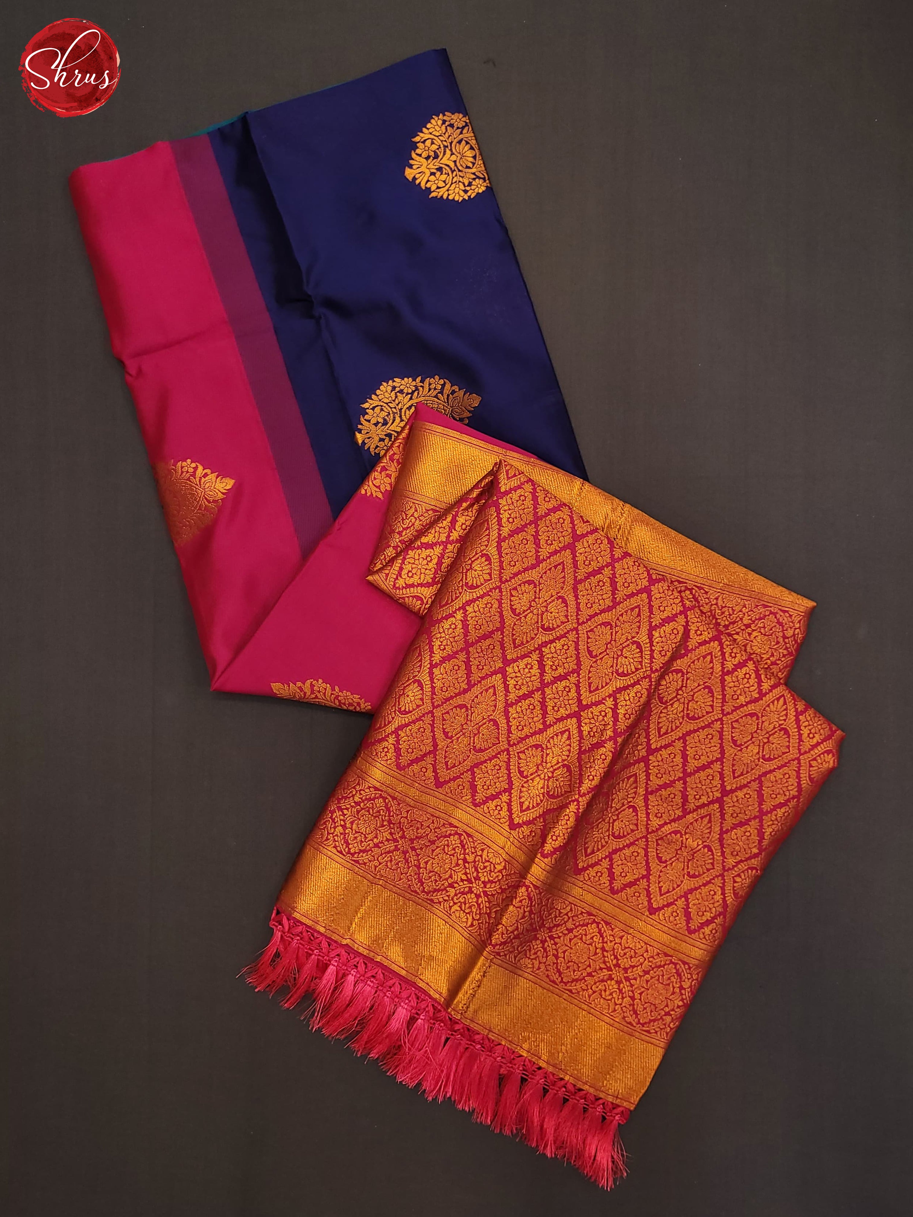 Light Blue, Navy Blue & Dark Pink- Semi Soft Silk Saree - Shop on ShrusEternity.com