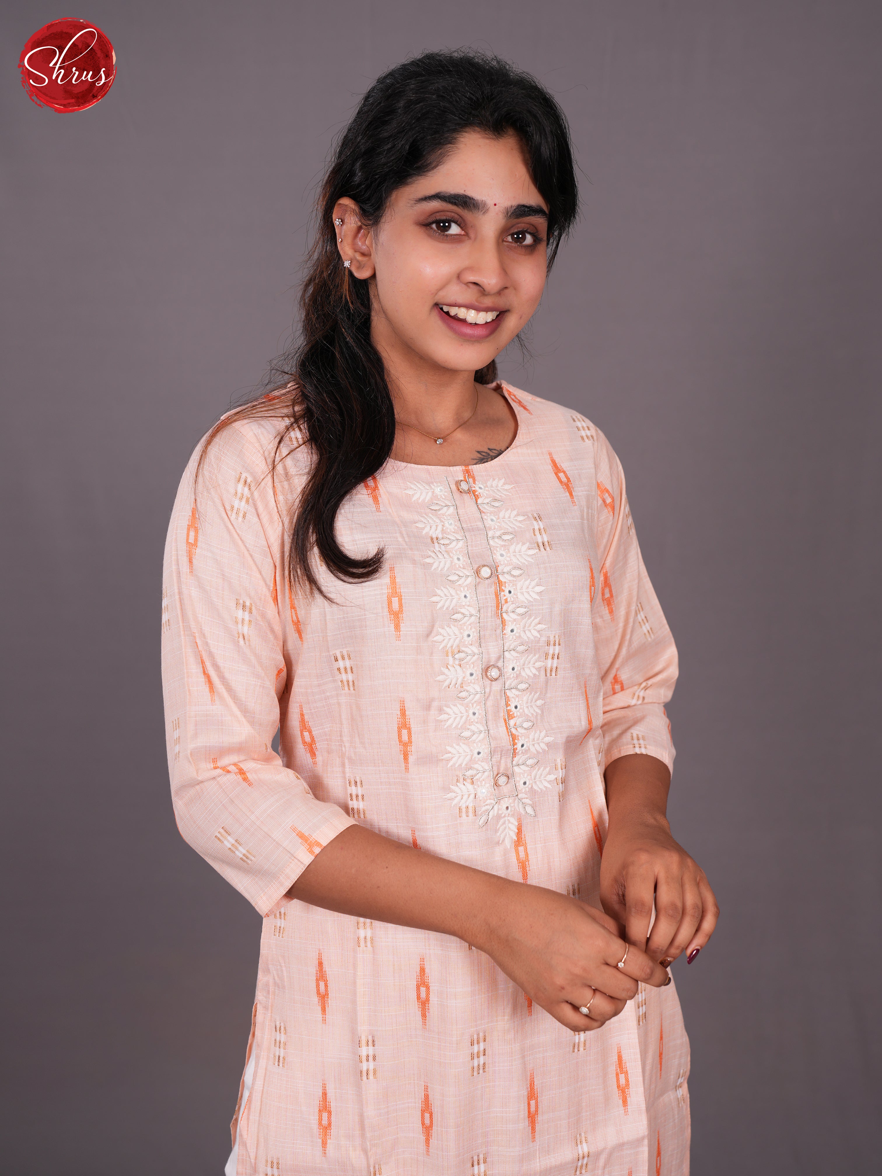 Pink- Ikkat Printed Readymade Kurti with neck yoke embroidery - Shop on ShrusEternity.com