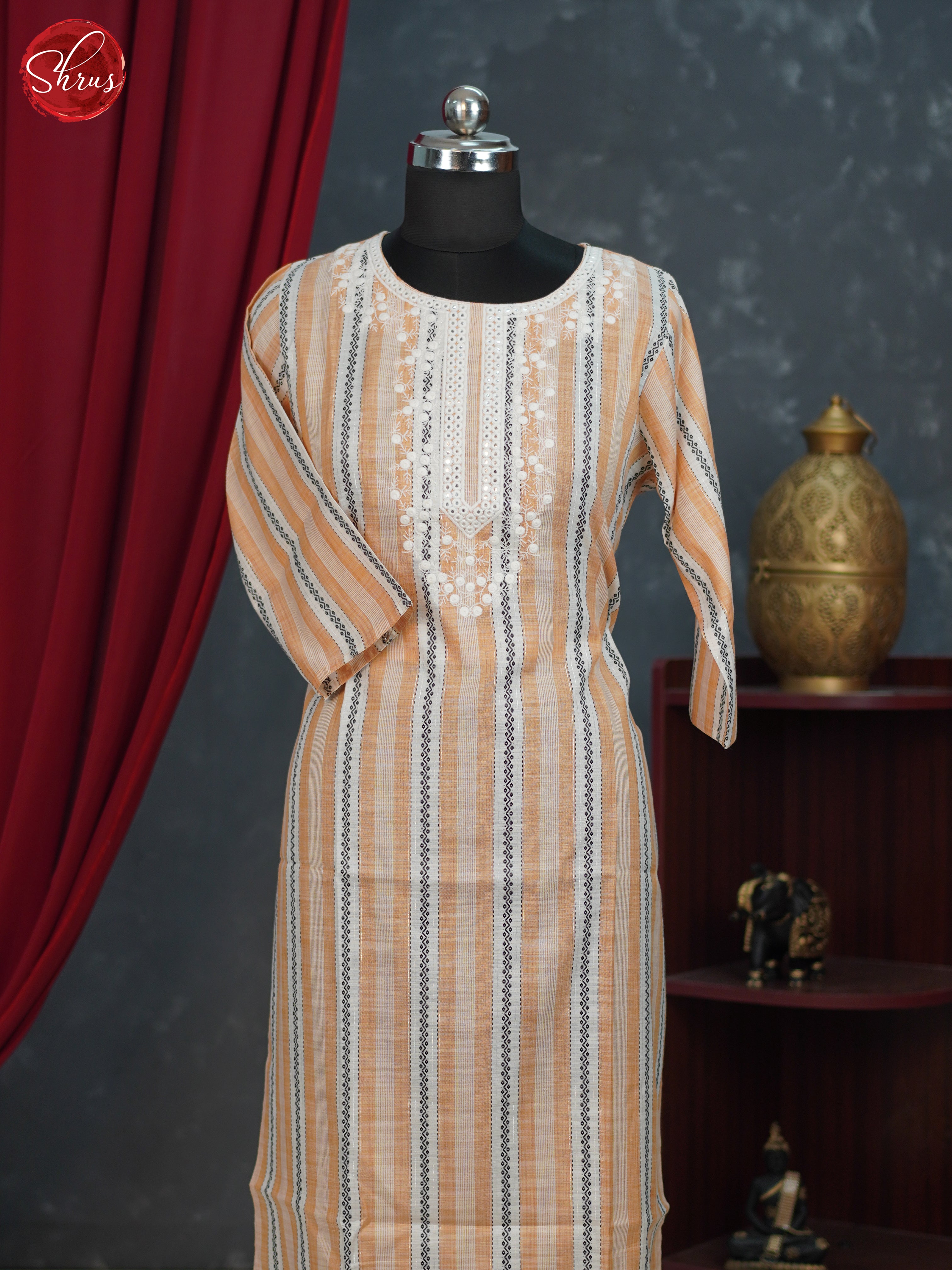 Peach - Printed Readymade Kurti with embroidery in neck Yoke - Shop on ShrusEternity.com