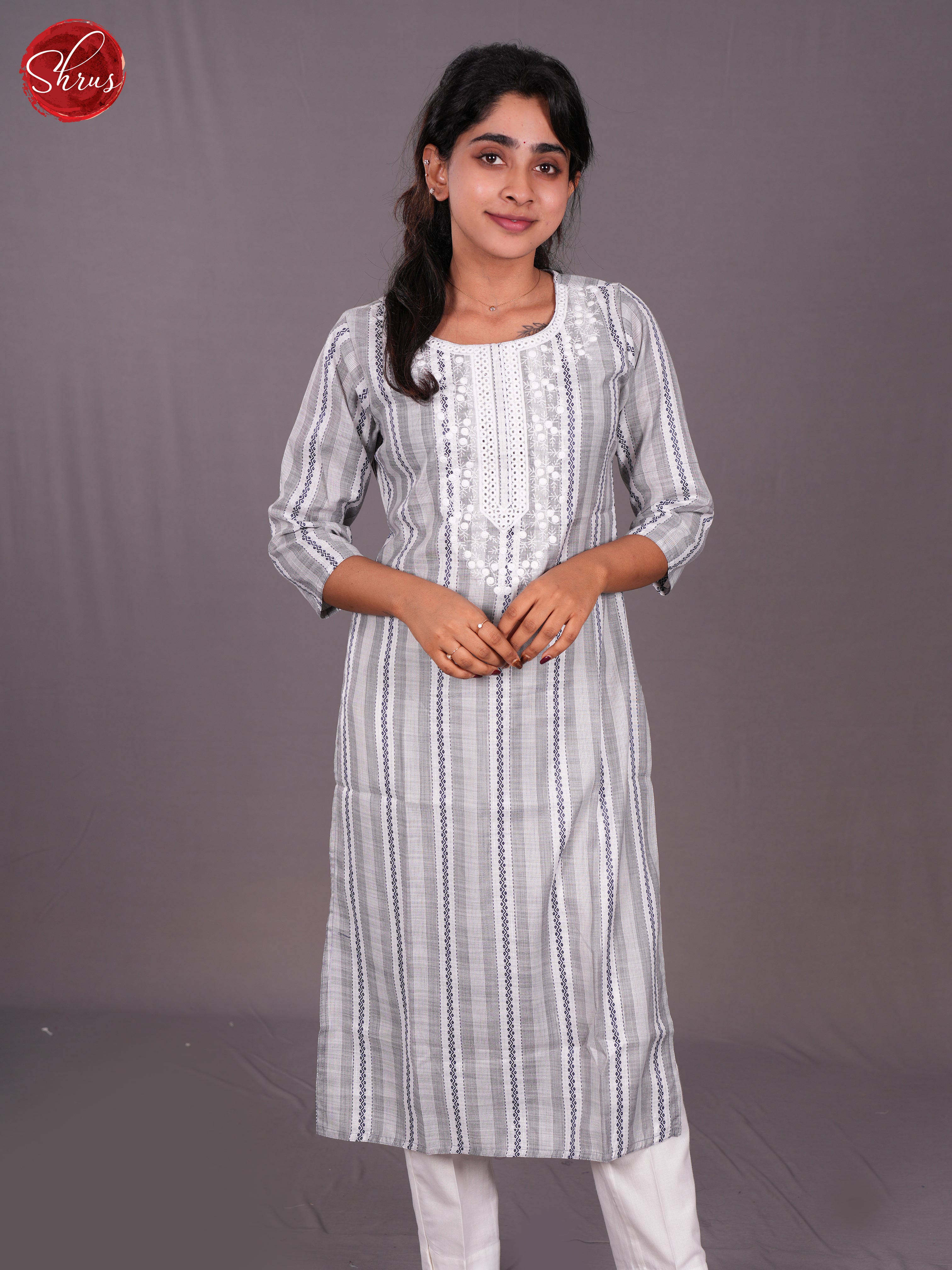 White & Grey -Printed Readymade Straight Kurti - Shop on ShrusEternity.com