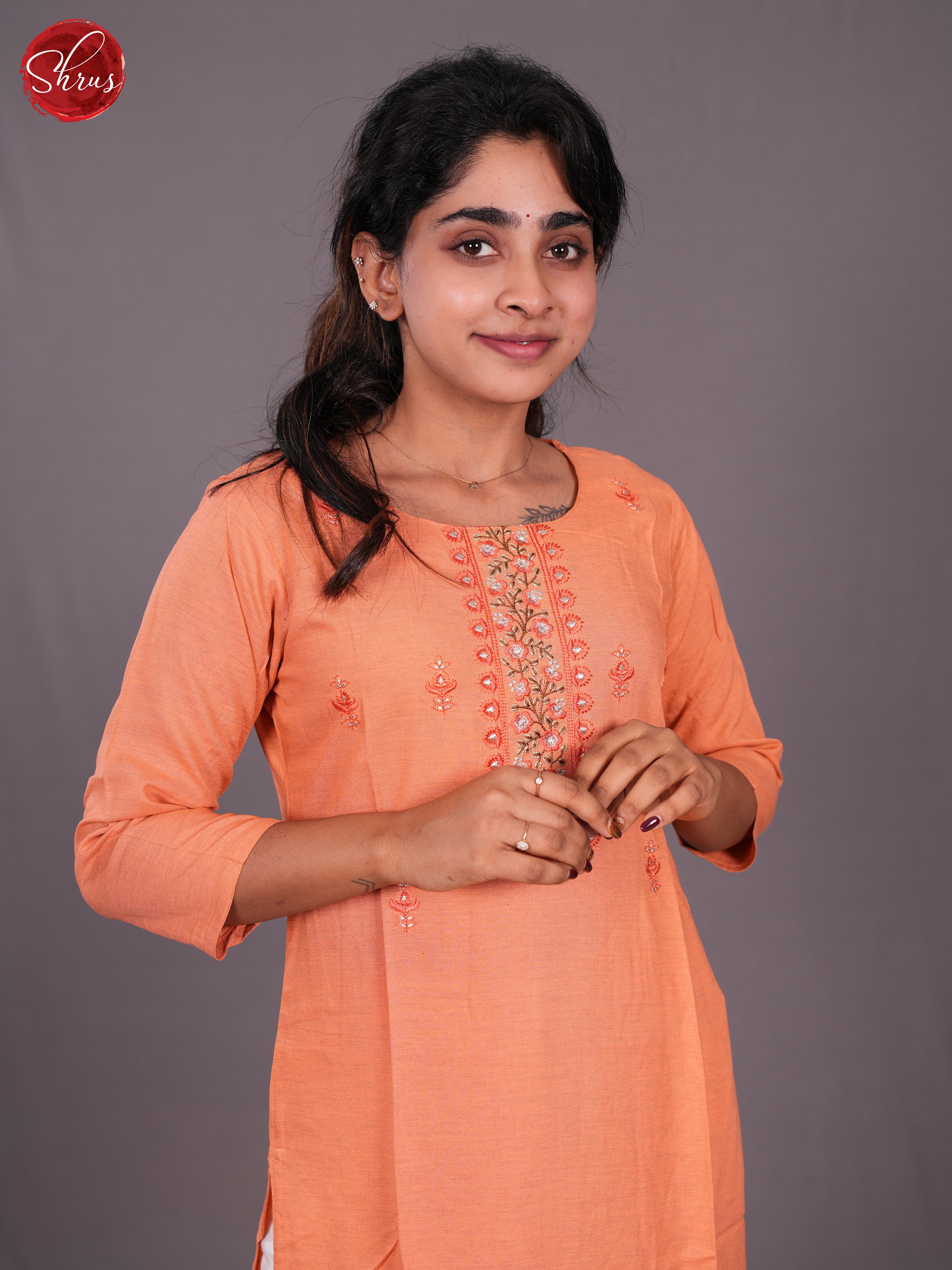 Orange - floral embroidered Readymade Kurti - Shop on ShrusEternity.com
