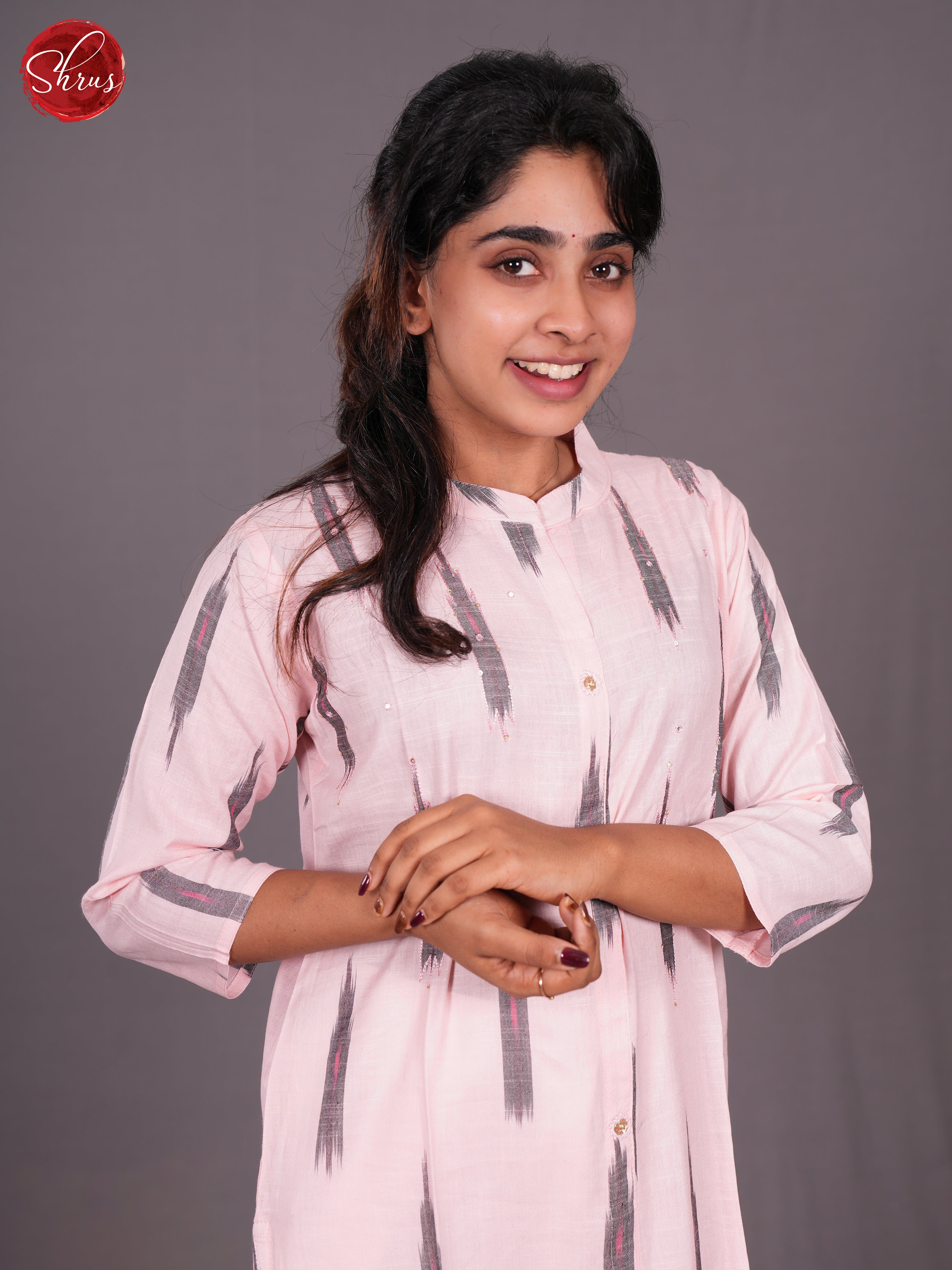 Pink - Ikkat Printed Readymade Kurti with collar neck - Shop on ShrusEternity.com