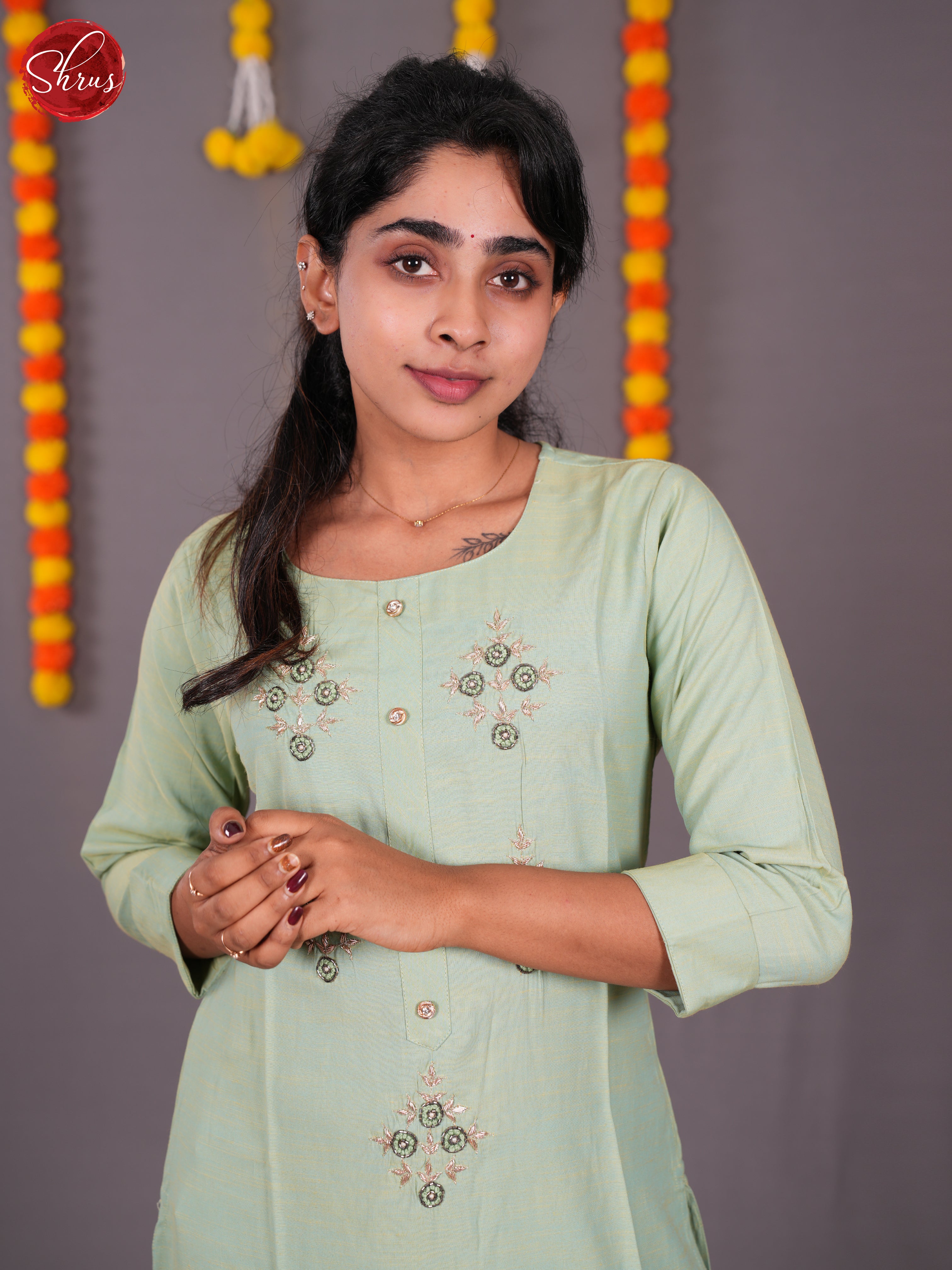 Green - Embroidered Readymade Straight Kurti - Shop on ShrusEternity.com