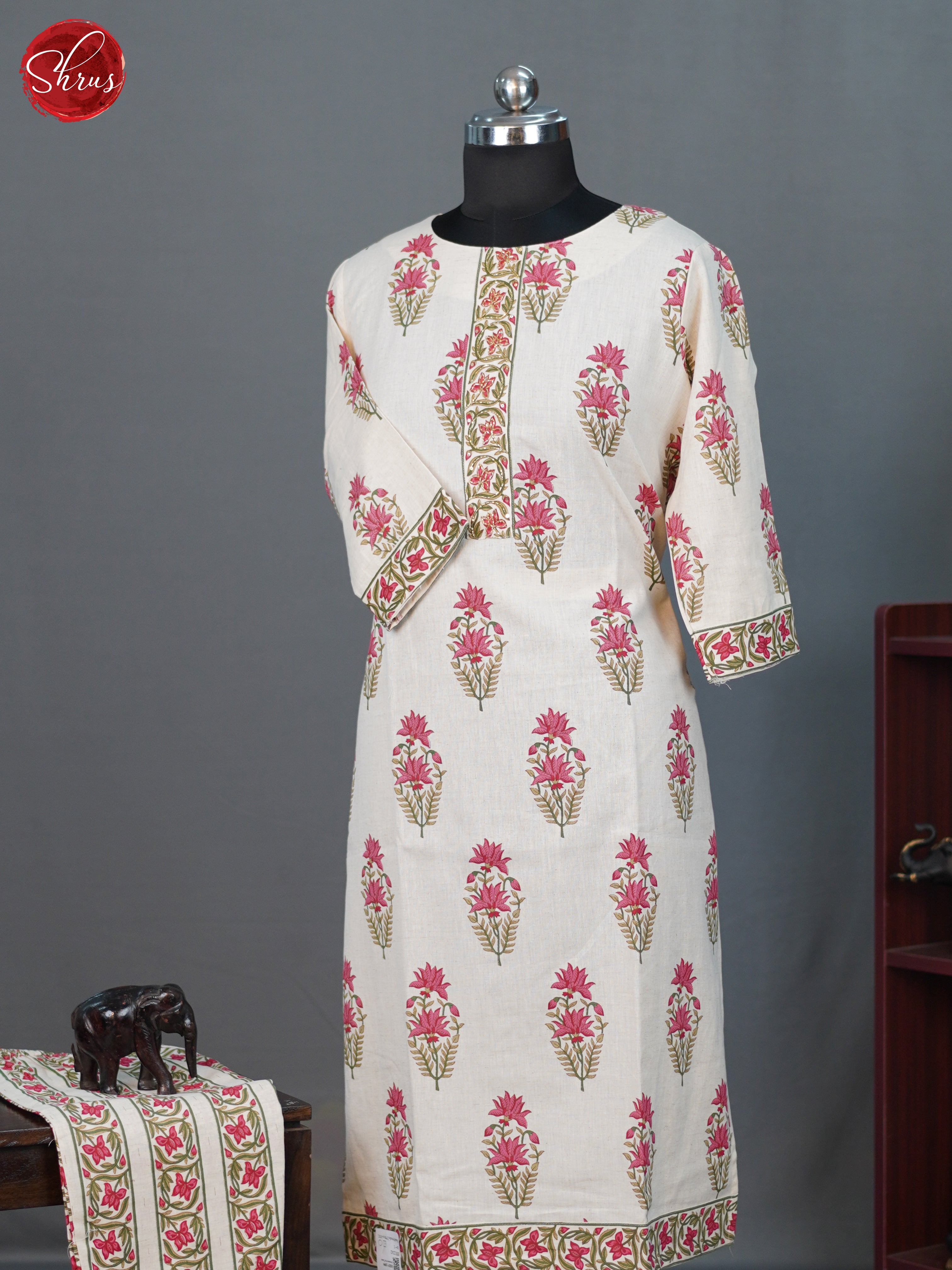 White - Floral printed Cotton Readymade 2pc Salwar - Shop on ShrusEternity.com