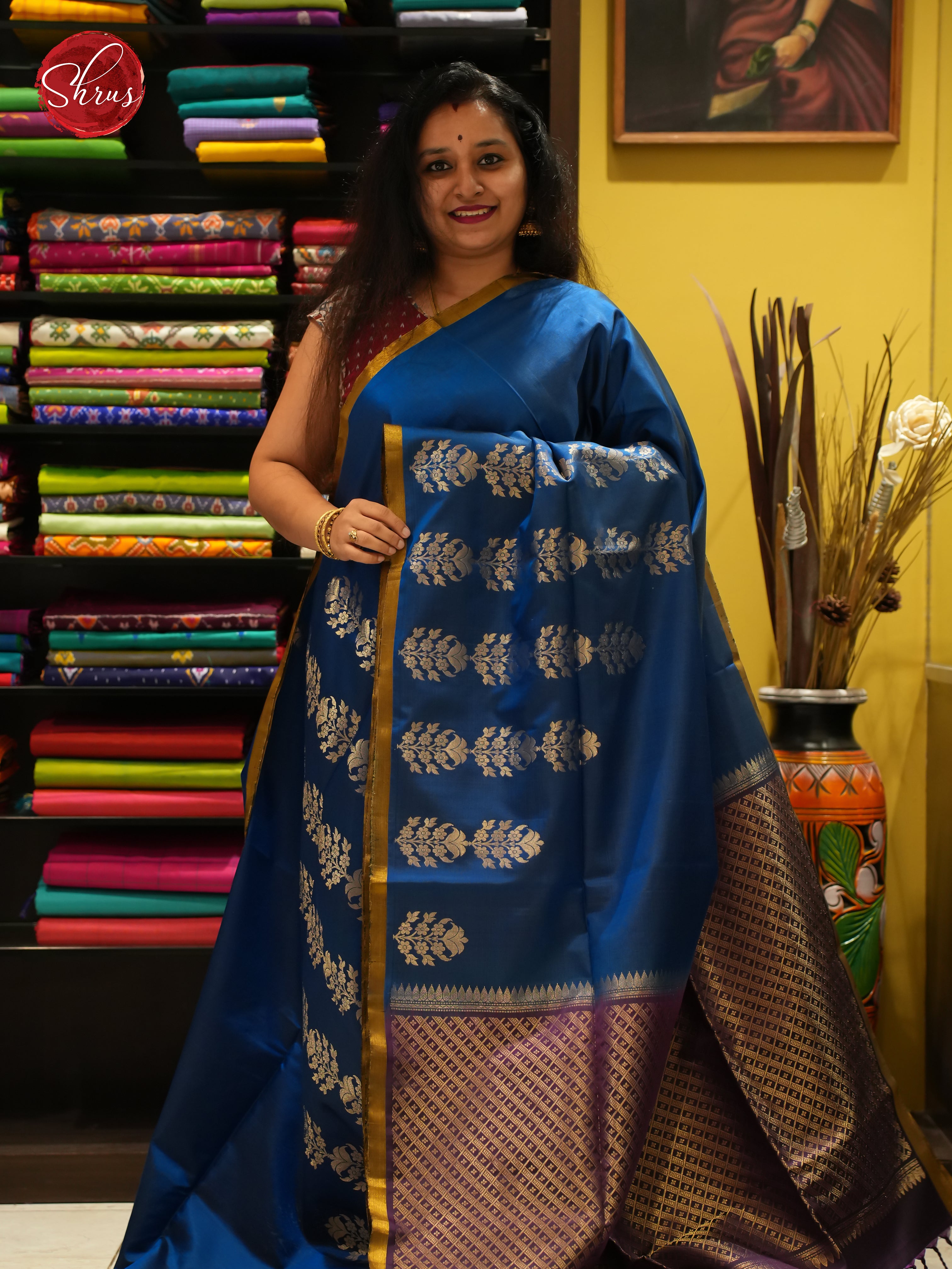 Peacock Blue & Purple - Soft silk Saree - Shop on ShrusEternity.com