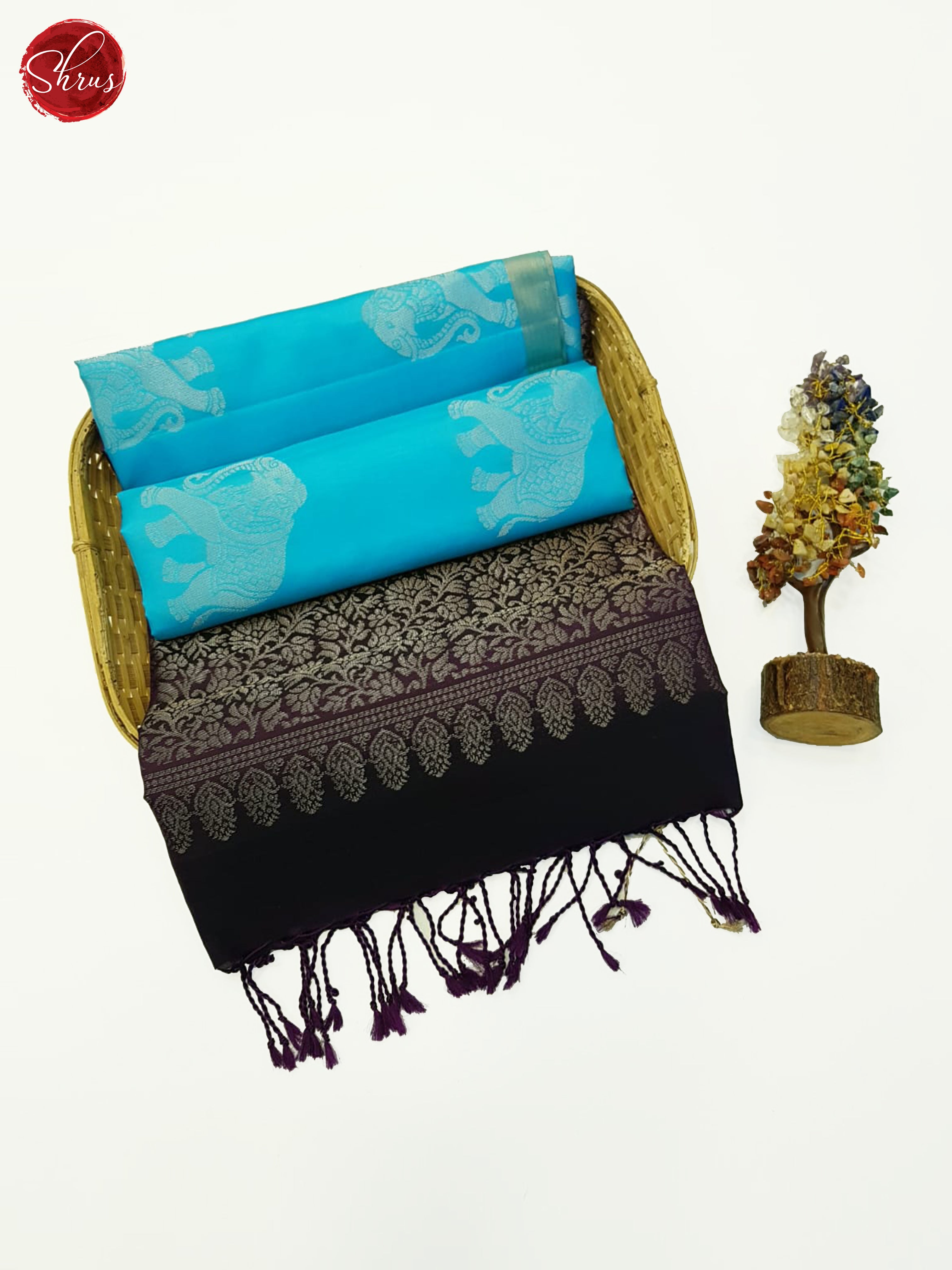 Blue & EggPlant - Soft silk Saree - Shop on ShrusEternity.com