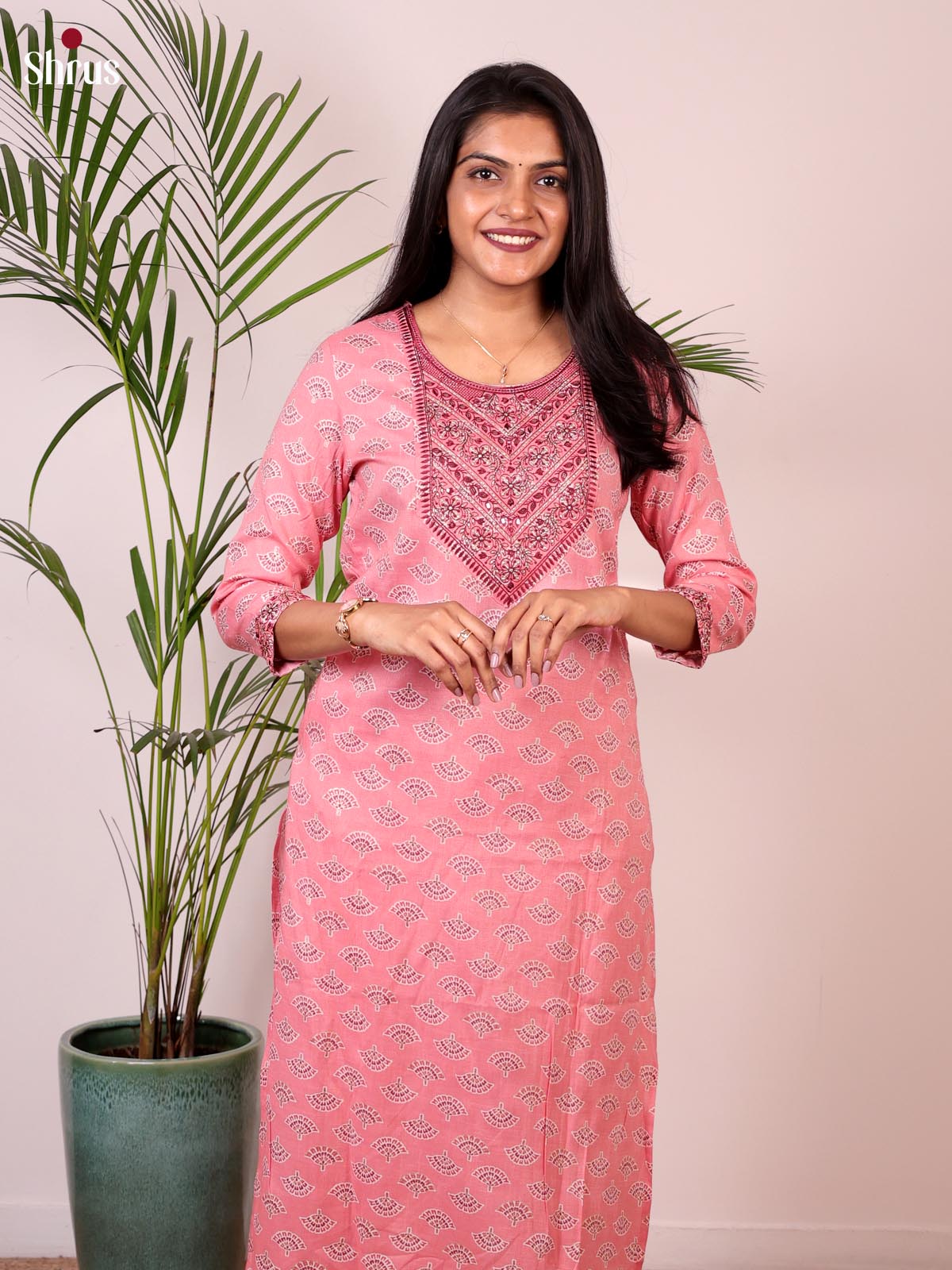 Pink - Printed Rayon Readymade Kurti - Shop on ShrusEternity.com