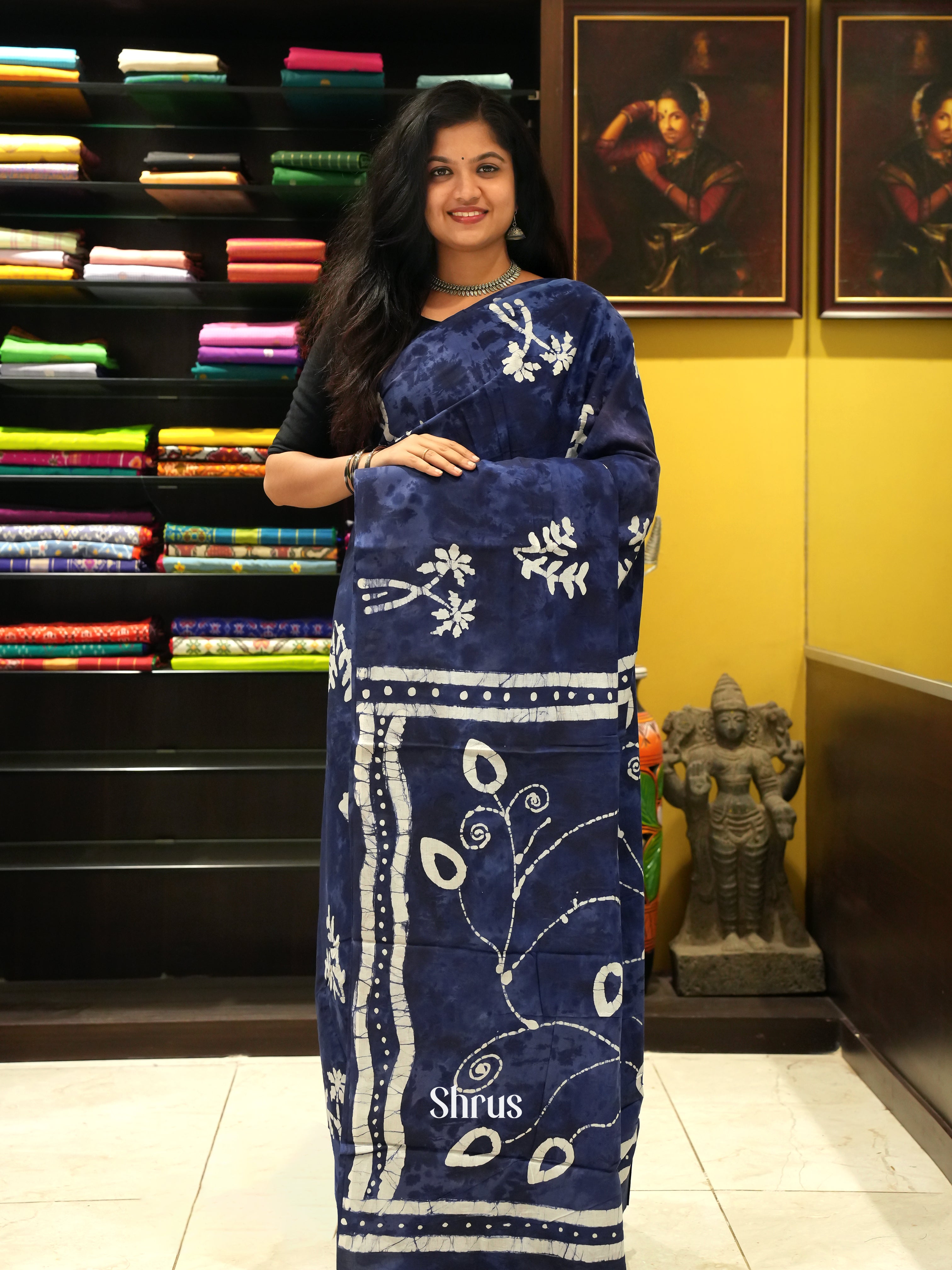 Blue - Jaipur cotton Saree - Shop on ShrusEternity.com