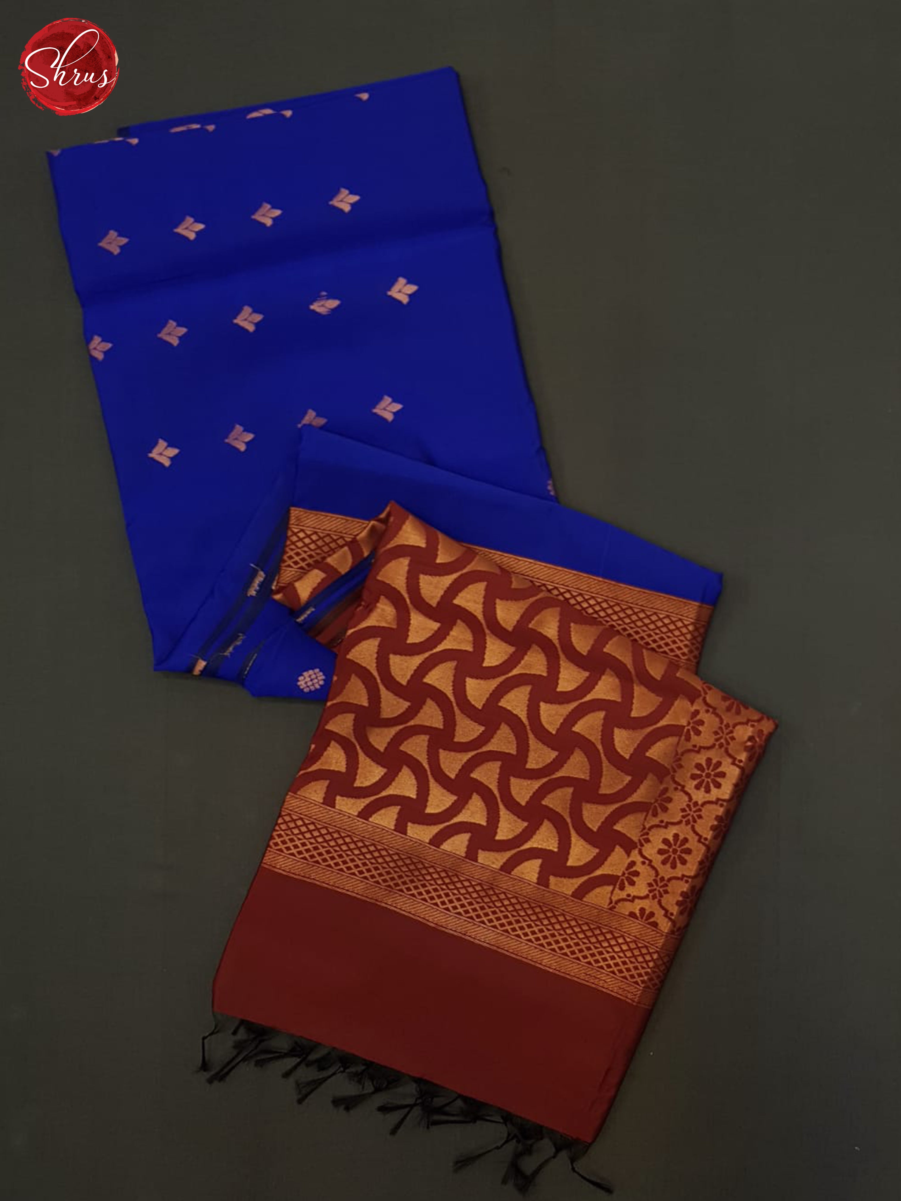 Blue & Maroon - Semi Softsilk Saree - Shop on ShrusEternity.com