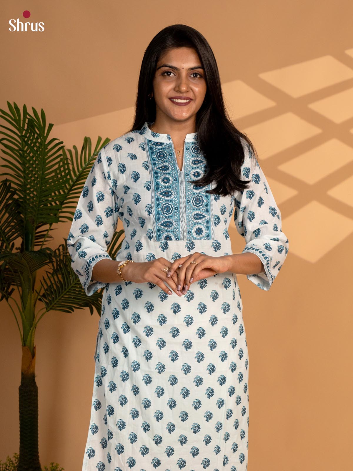 White & Blue - Printed Readymade Kurti - Shop on ShrusEternity.com